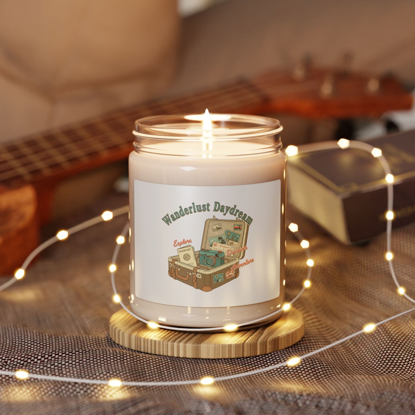 Wanderlust Daydreams Candle | Soy Travel Stamp Postcard Vintage