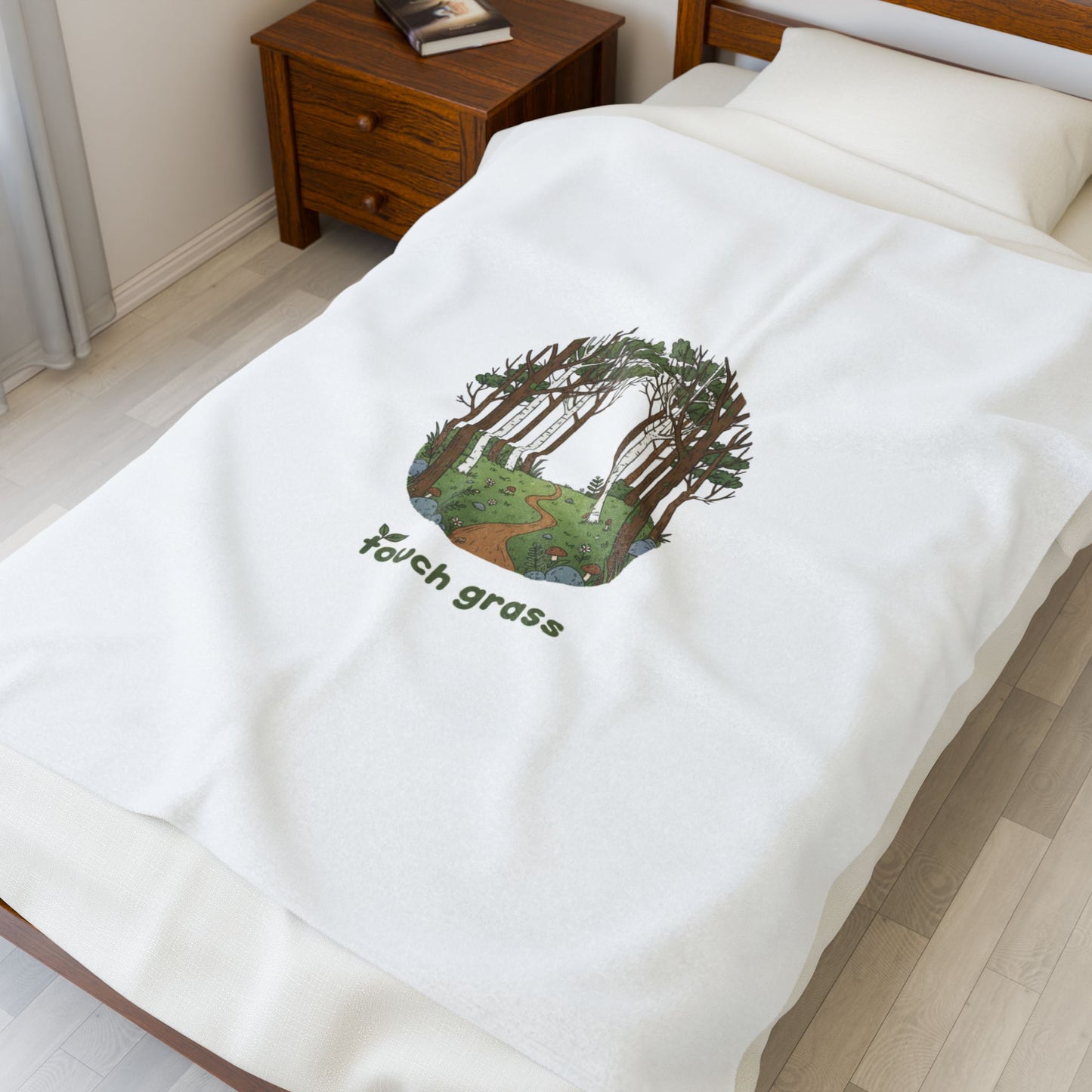 touch grass woodland scene Velveteen Blanket, goblincore mushroom aesthetic