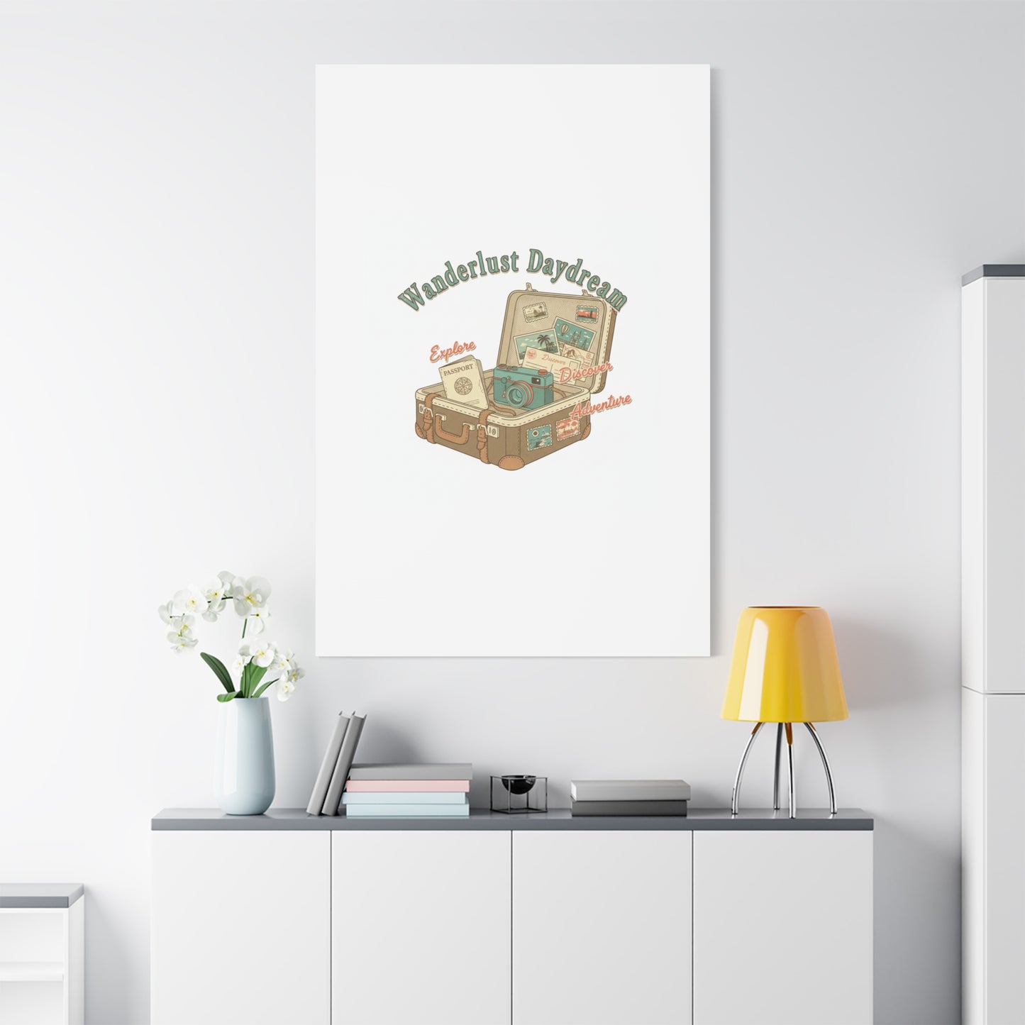 Wanderlust Daydream Travel Postcard Canvas | Retro Travel Stamp Decor