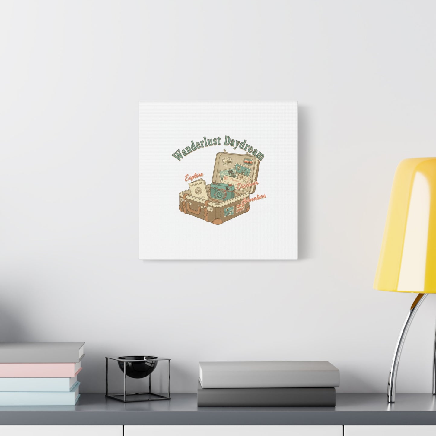 Wanderlust Daydream Travel Postcard Canvas | Retro Travel Stamp Decor