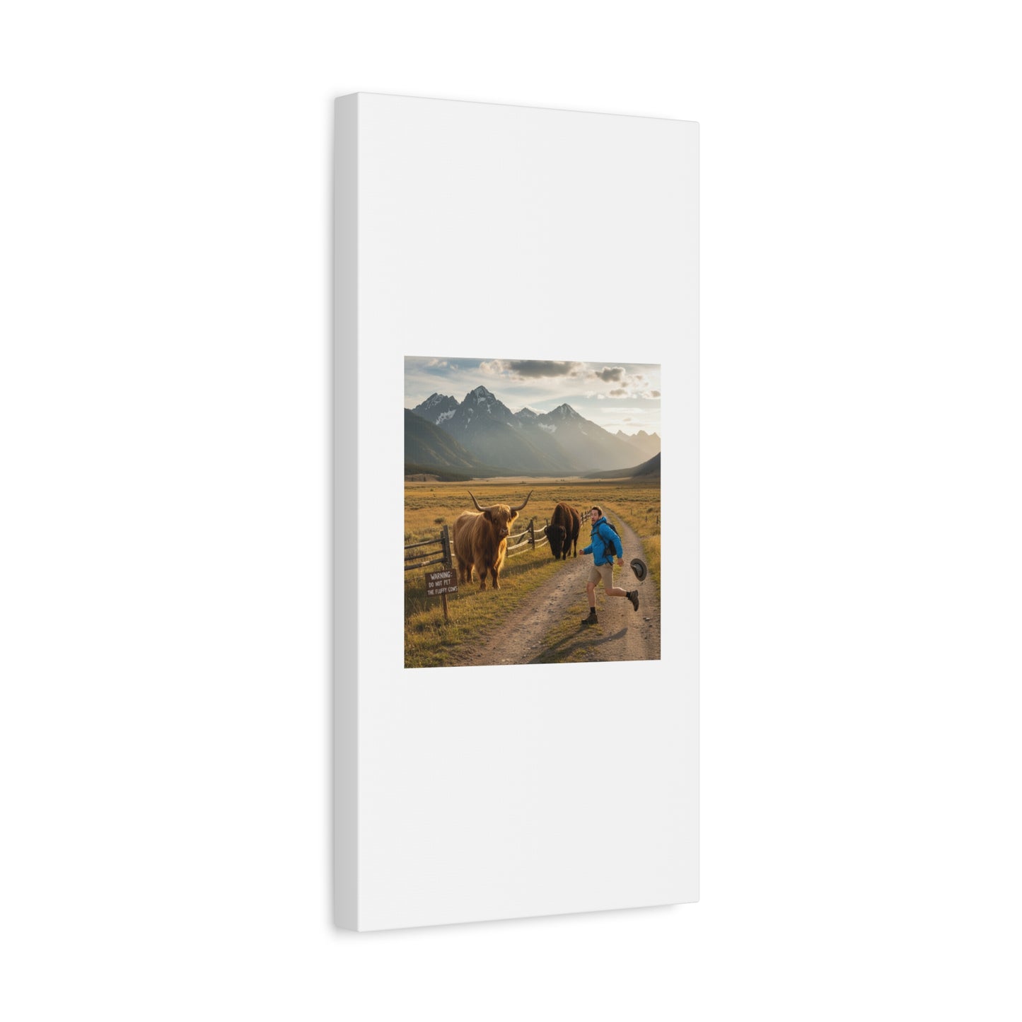 Chased by a Buffalo Canvas | wholesome sarcasm print, soft humor wall art