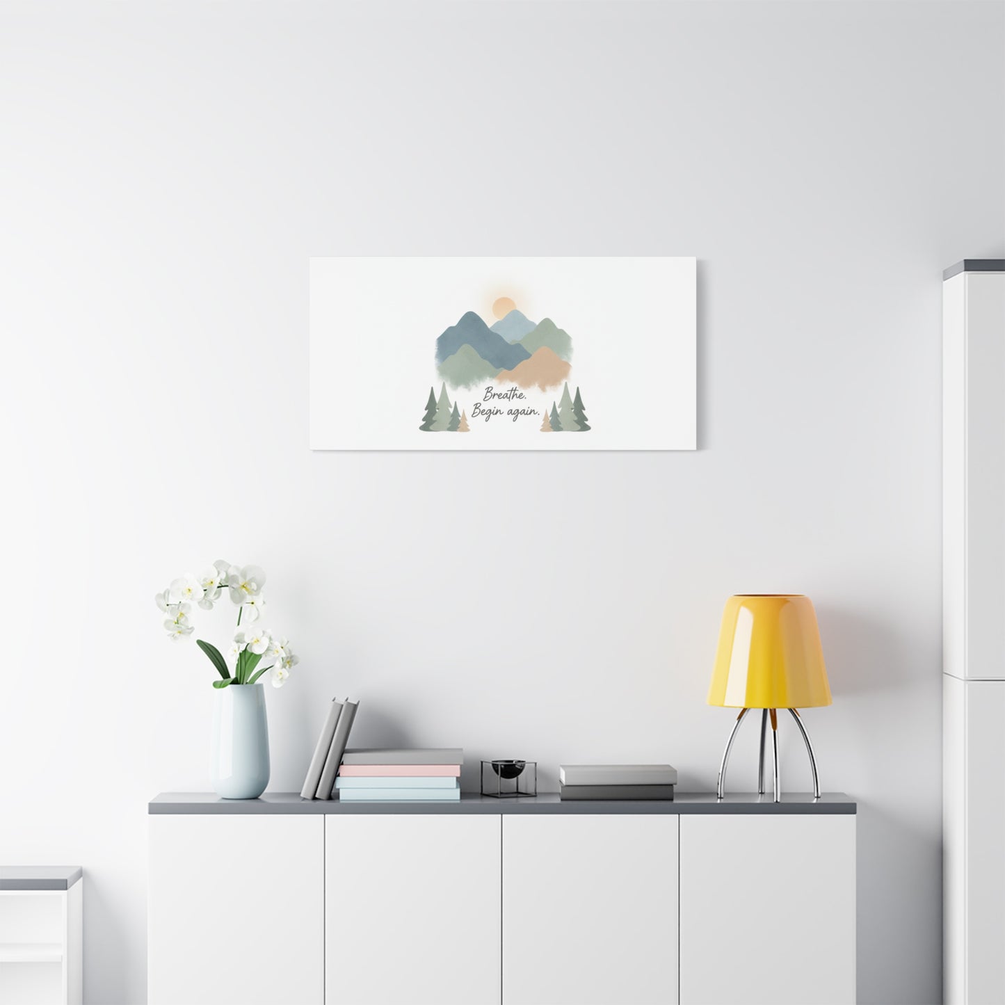Mountain Print Canvas-breathe and began again-