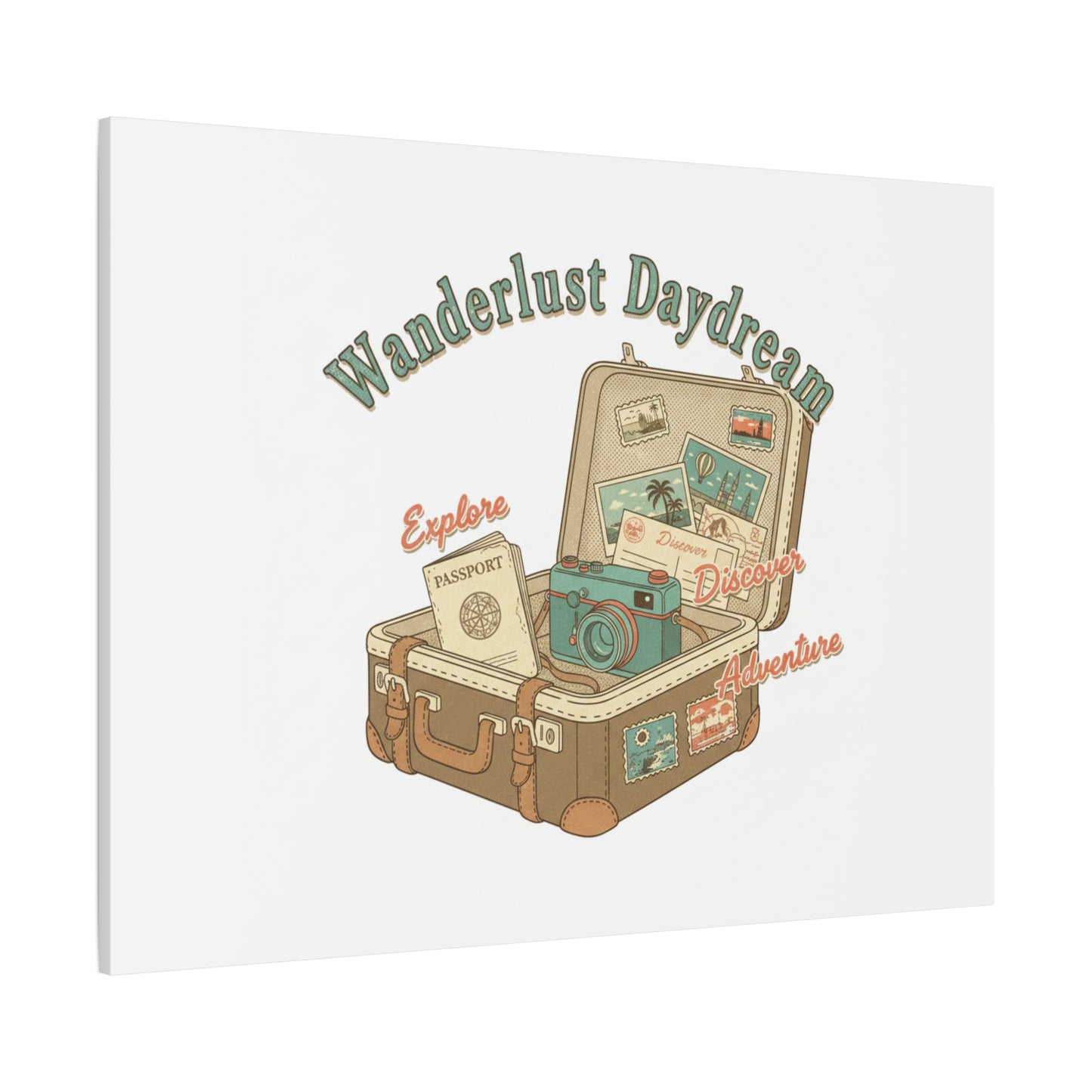 Wanderlust Daydream Travel Postcard Canvas | Retro Travel Stamp Decor