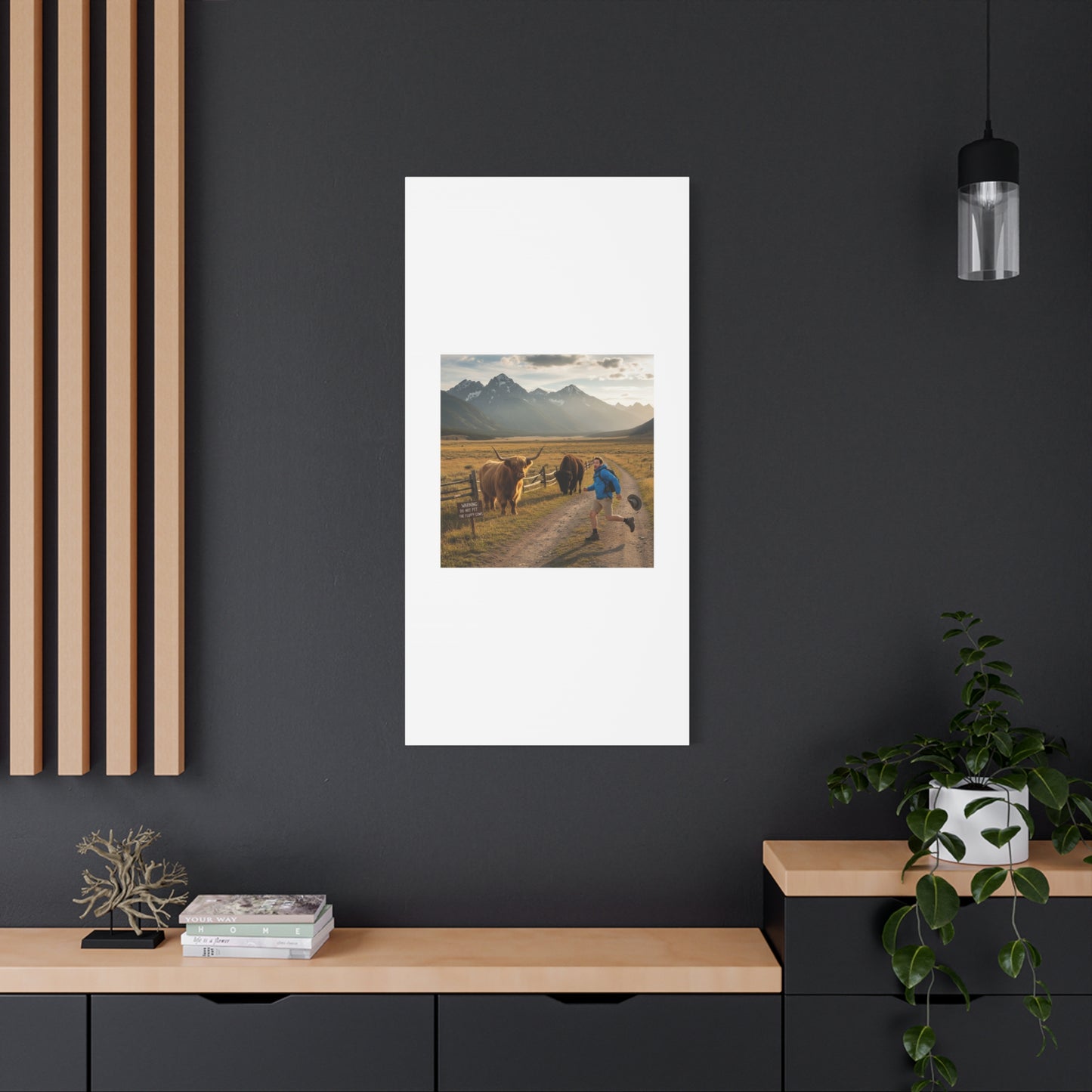 Chased by a Buffalo Canvas | wholesome sarcasm print, soft humor wall art