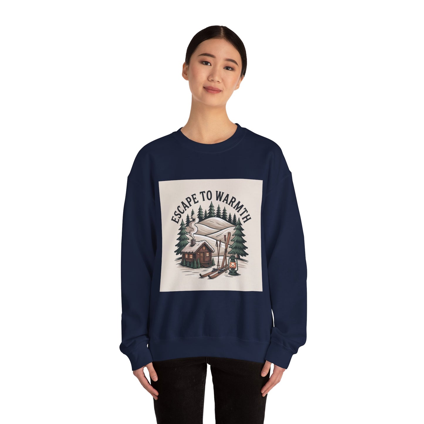 Escape to Warmth Cabin Vibes Sweatshirt | mountain silhouette, pine tree sweatshirt