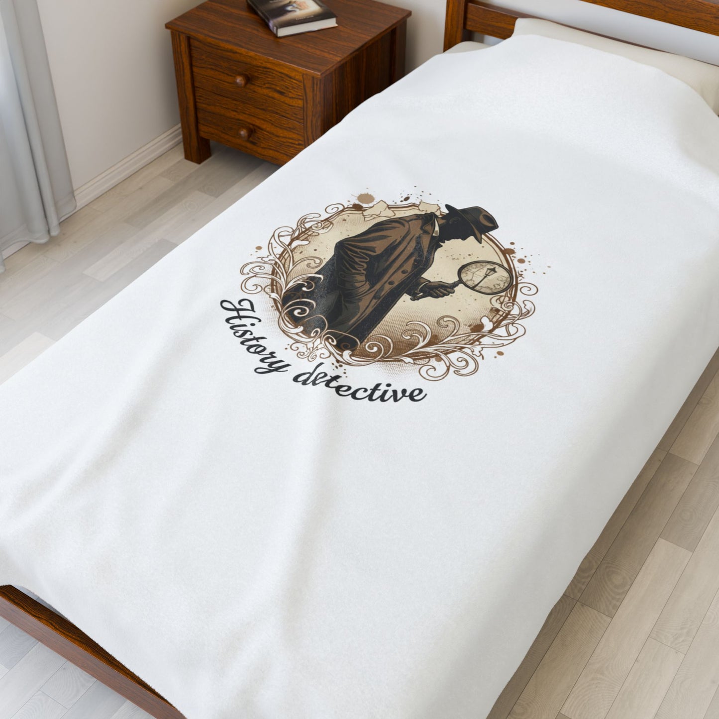 Victorian Detective Illustration Velveteen Plush Blanket | moody botanical, gothic floral