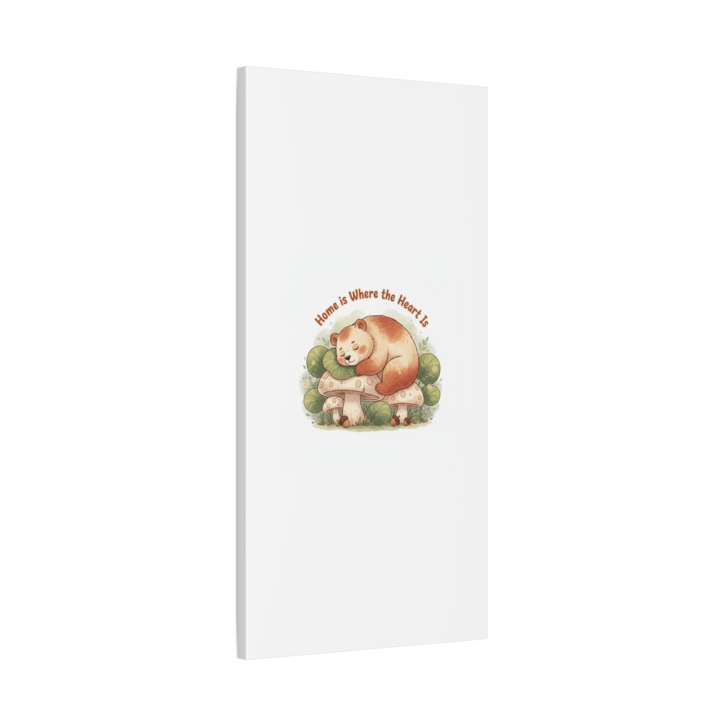Cozy Sleeping Bear Canvas, winter forest art | cute animal illustration