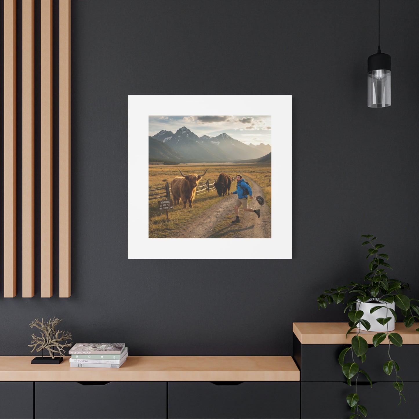 Chased by a Buffalo Canvas | wholesome sarcasm print, soft humor wall art