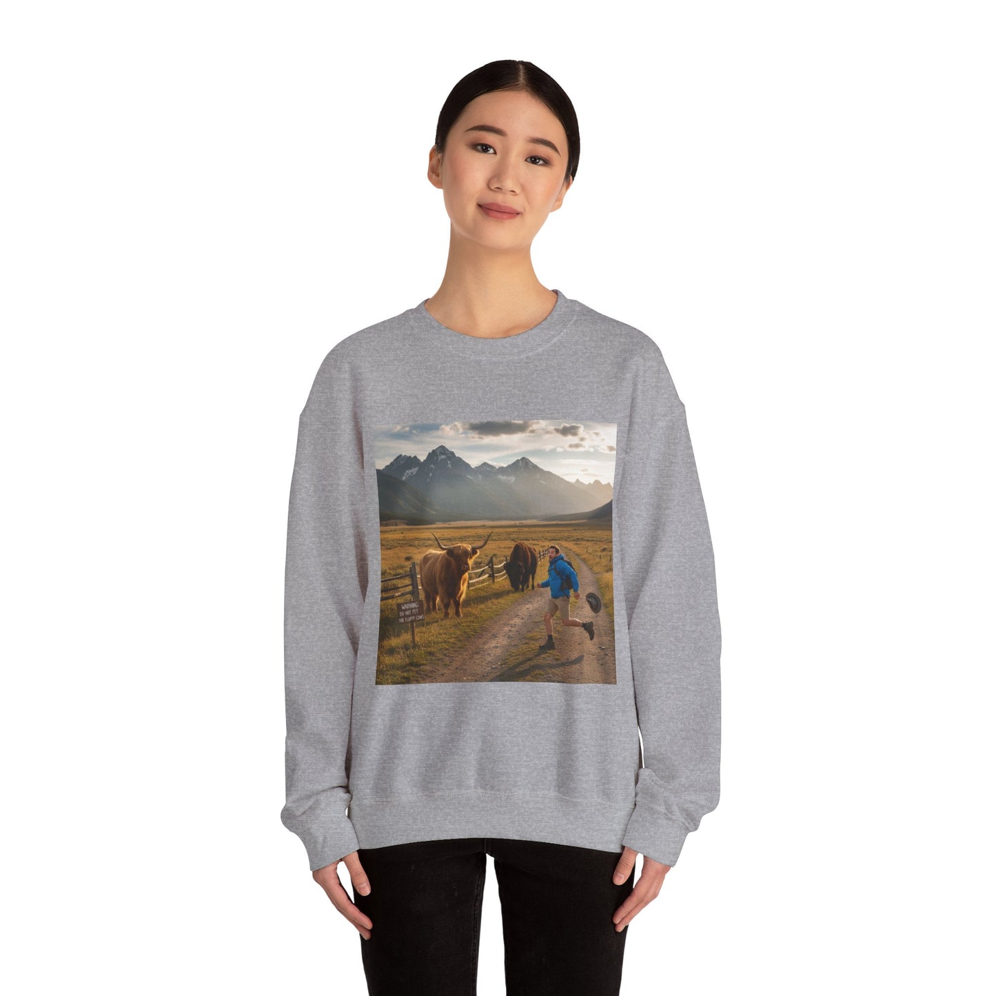 Chased by Buffalo Crewneck Sweatshirt | friendly sarcasm design, soft humor print