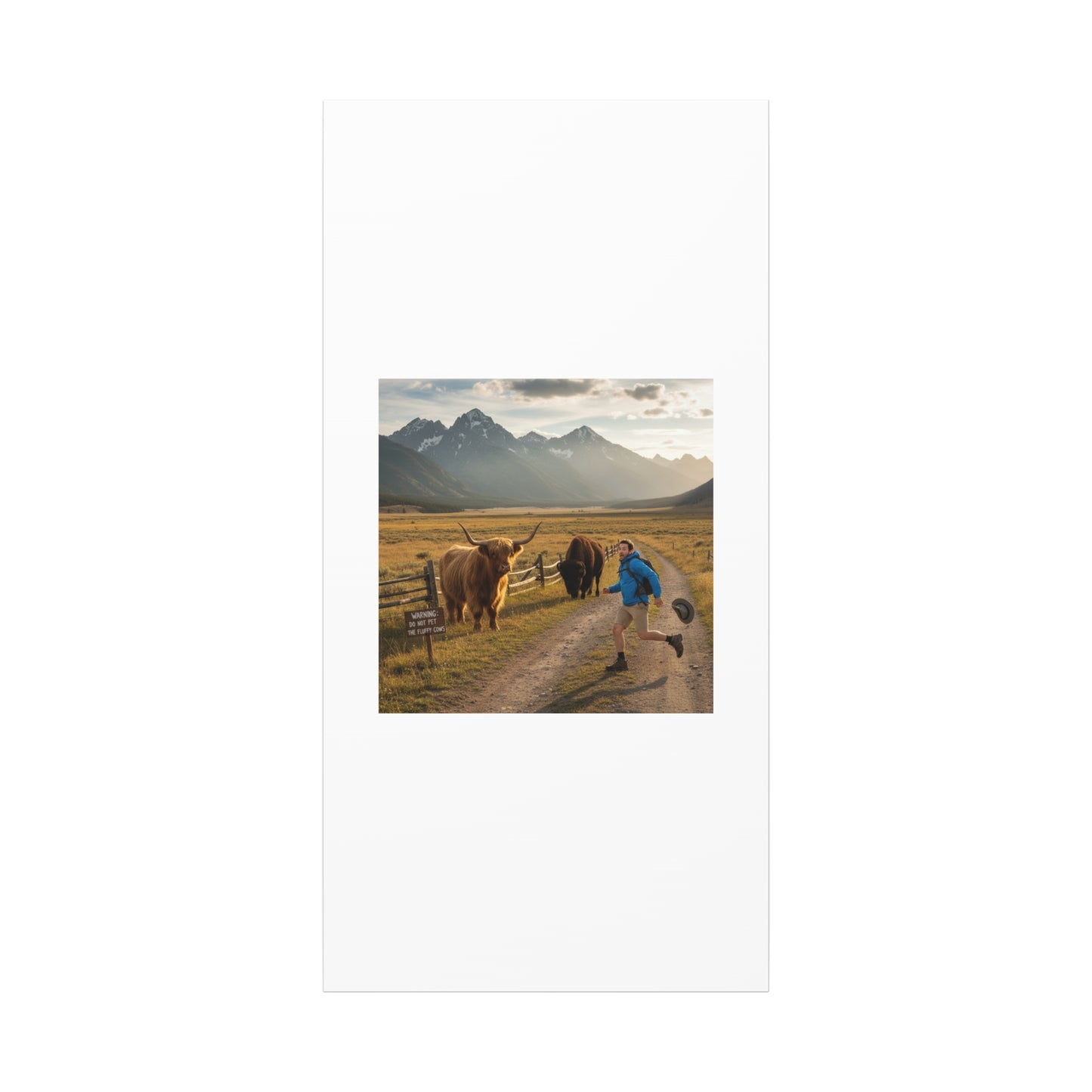 Chased by a Buffalo Canvas | wholesome sarcasm print, soft humor wall art