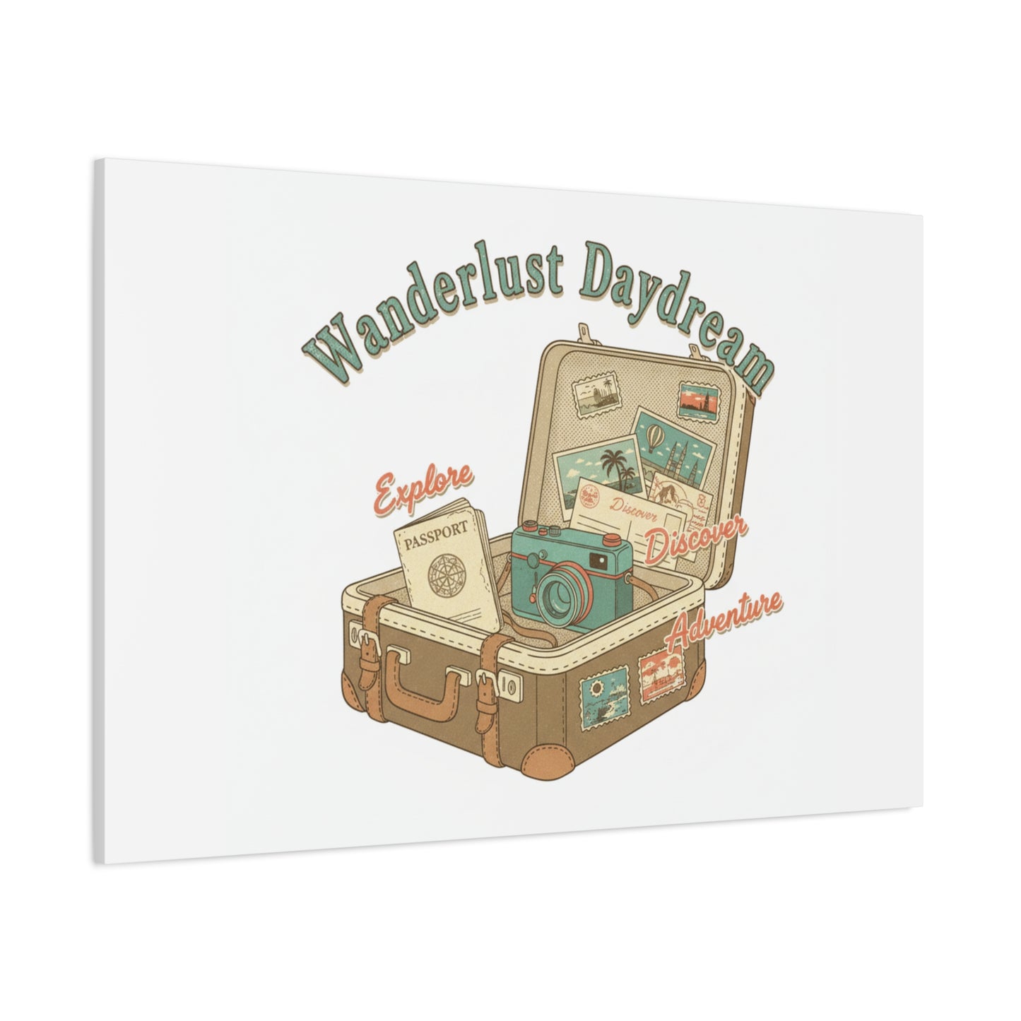 Wanderlust Daydream Travel Postcard Canvas | Retro Travel Stamp Decor