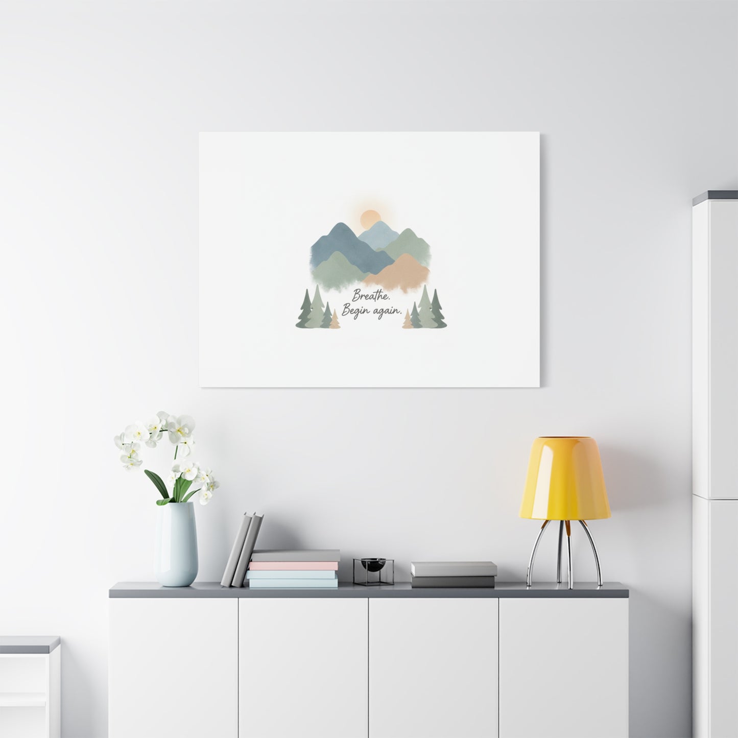 Mountain Print Canvas-breathe and began again-