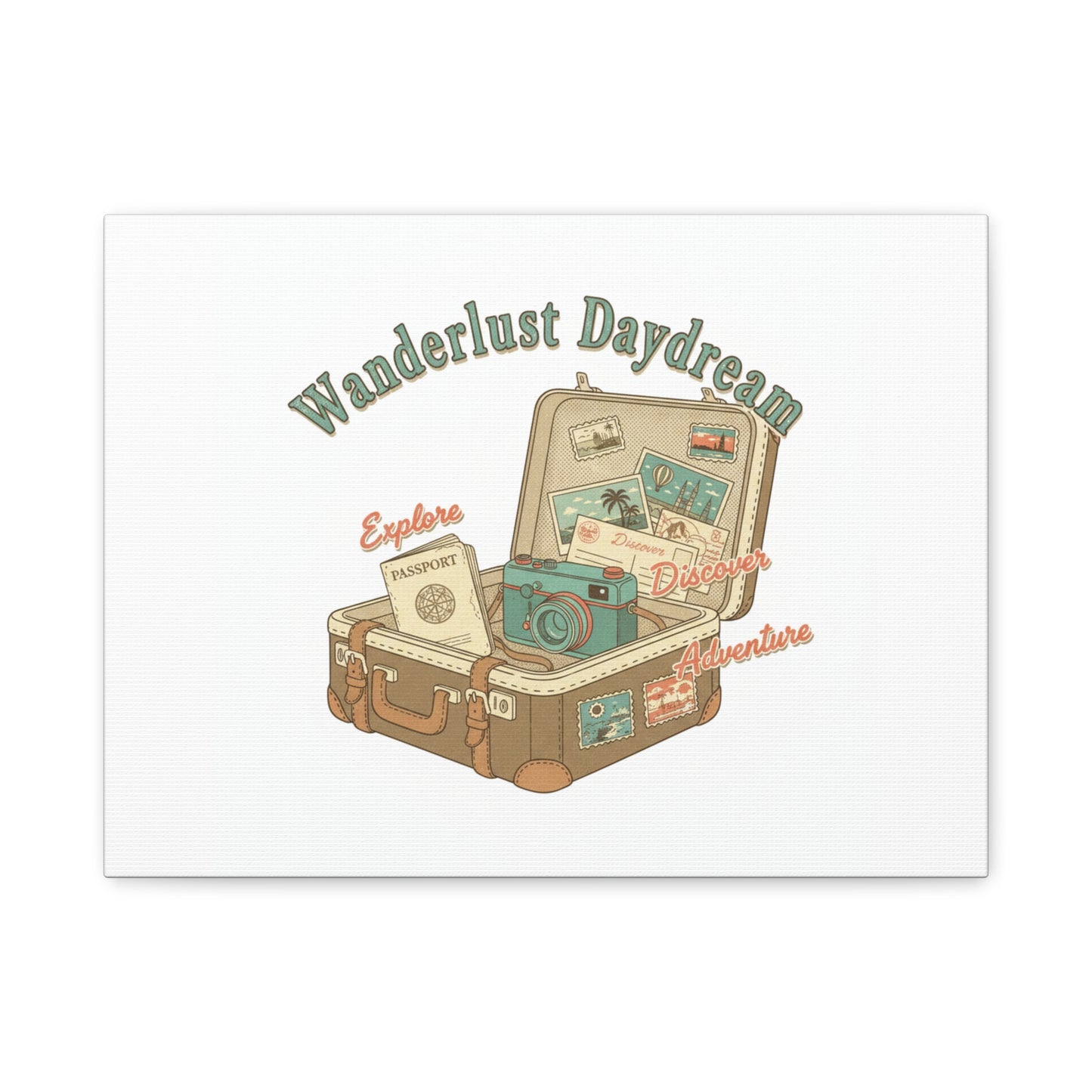 Wanderlust Daydream Travel Postcard Canvas | Retro Travel Stamp Decor