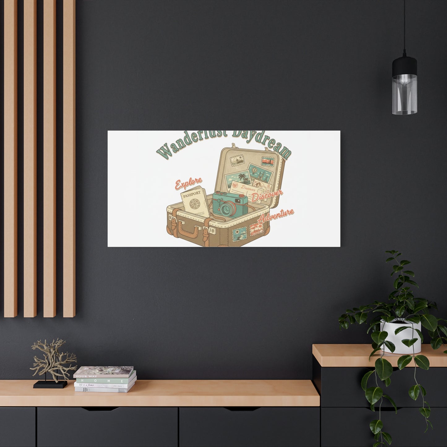 Wanderlust Daydream Travel Postcard Canvas | Retro Travel Stamp Decor
