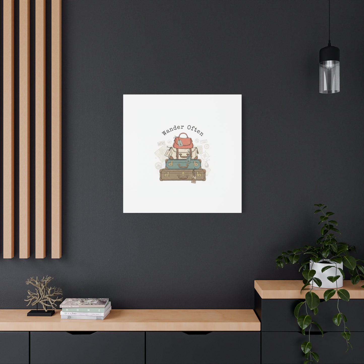 Wander Often Vintage Luggage Stack Canvas, travel stamps | passport stamp wanderlust