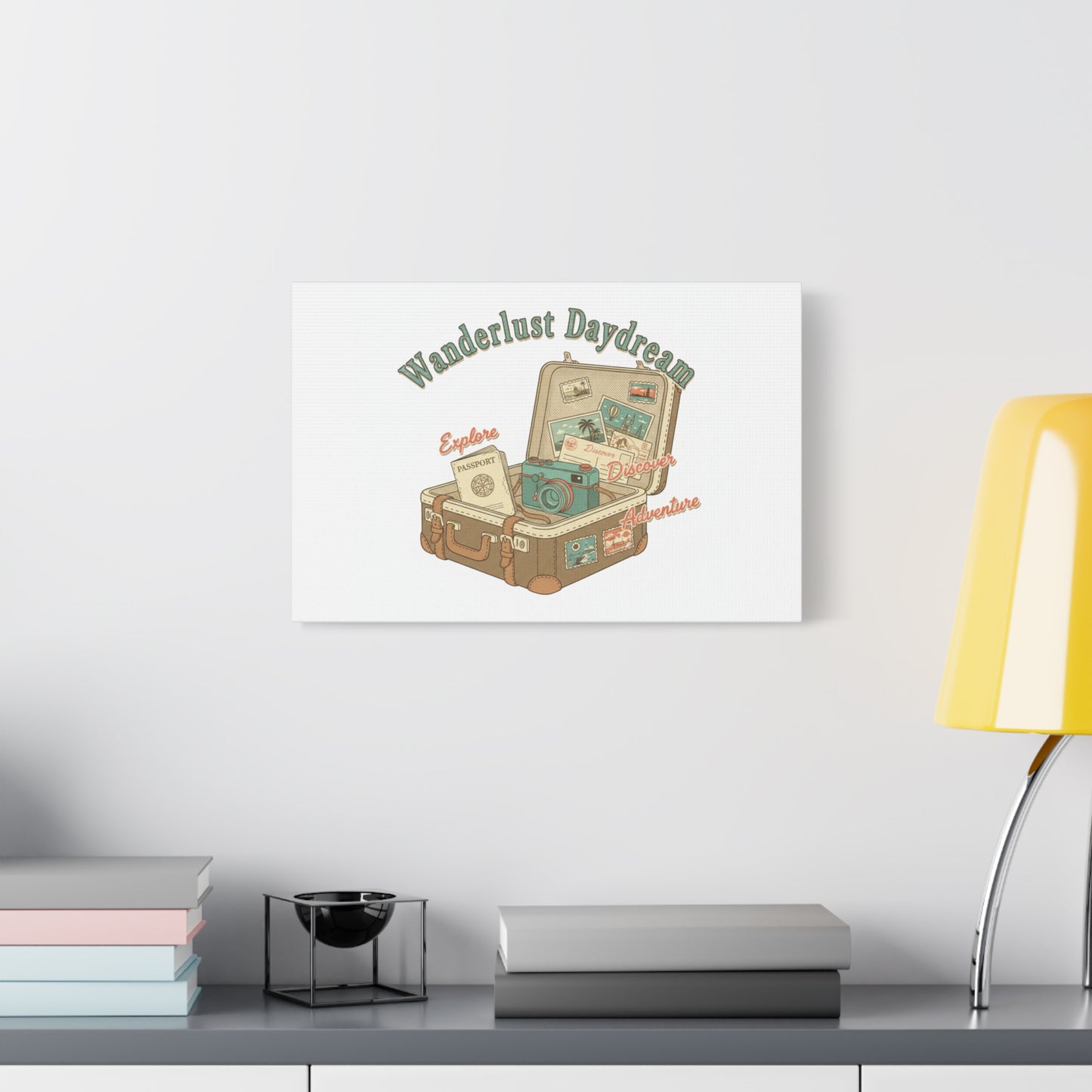 Wanderlust Daydream Travel Postcard Canvas | Retro Travel Stamp Decor