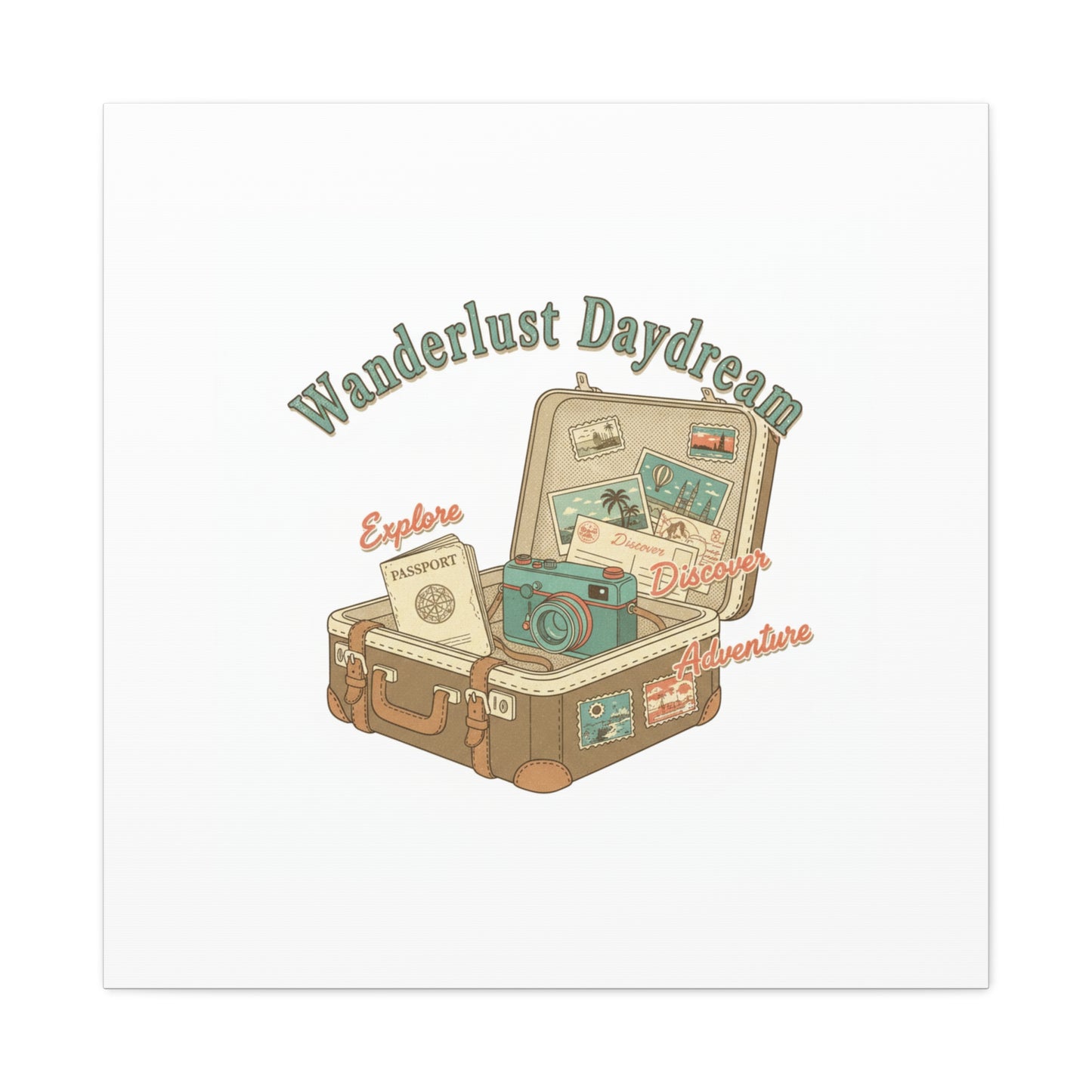Wanderlust Daydream Travel Postcard Canvas | Retro Travel Stamp Decor