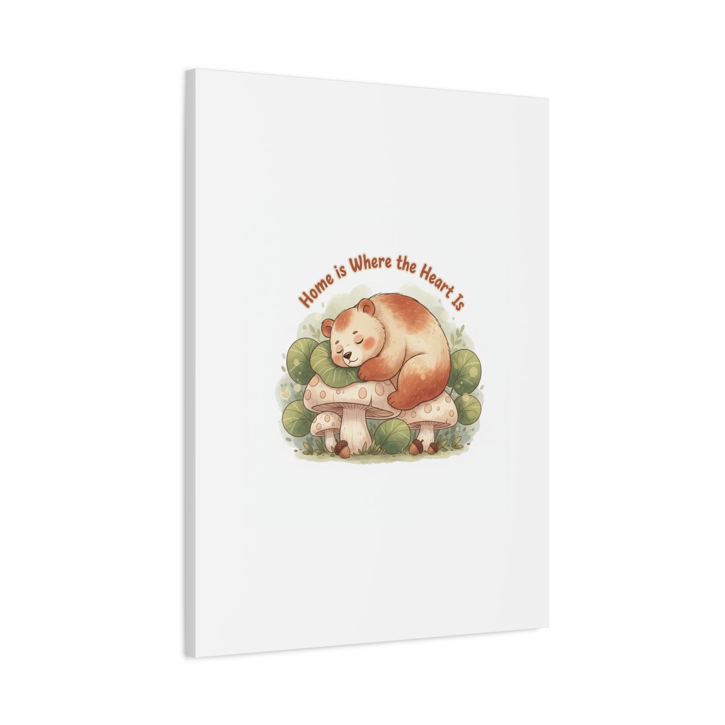 Cozy Sleeping Bear Canvas, winter forest art | cute animal illustration