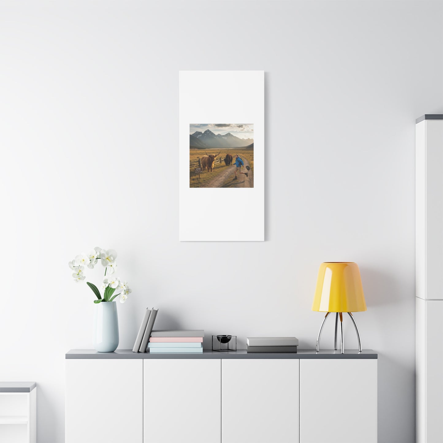 Chased by a Buffalo Canvas | wholesome sarcasm print, soft humor wall art
