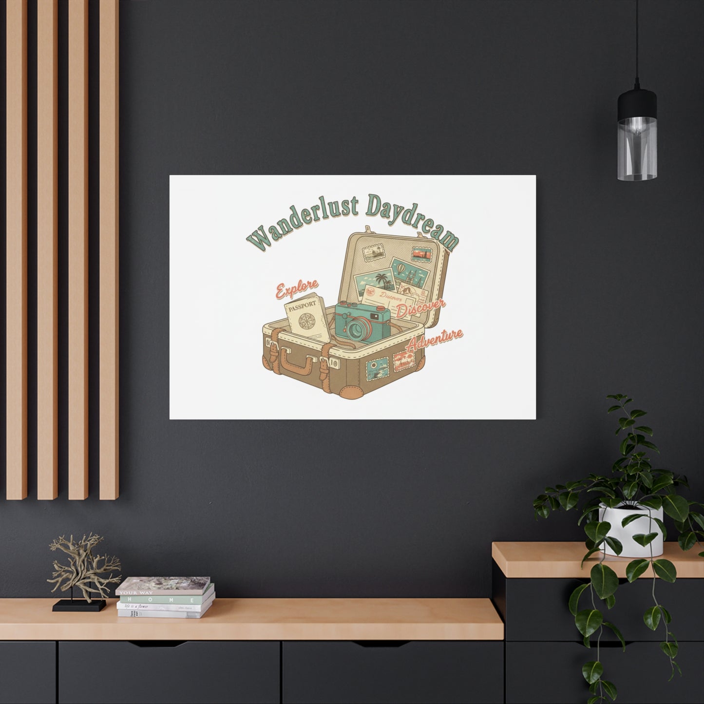 Wanderlust Daydream Travel Postcard Canvas | Retro Travel Stamp Decor