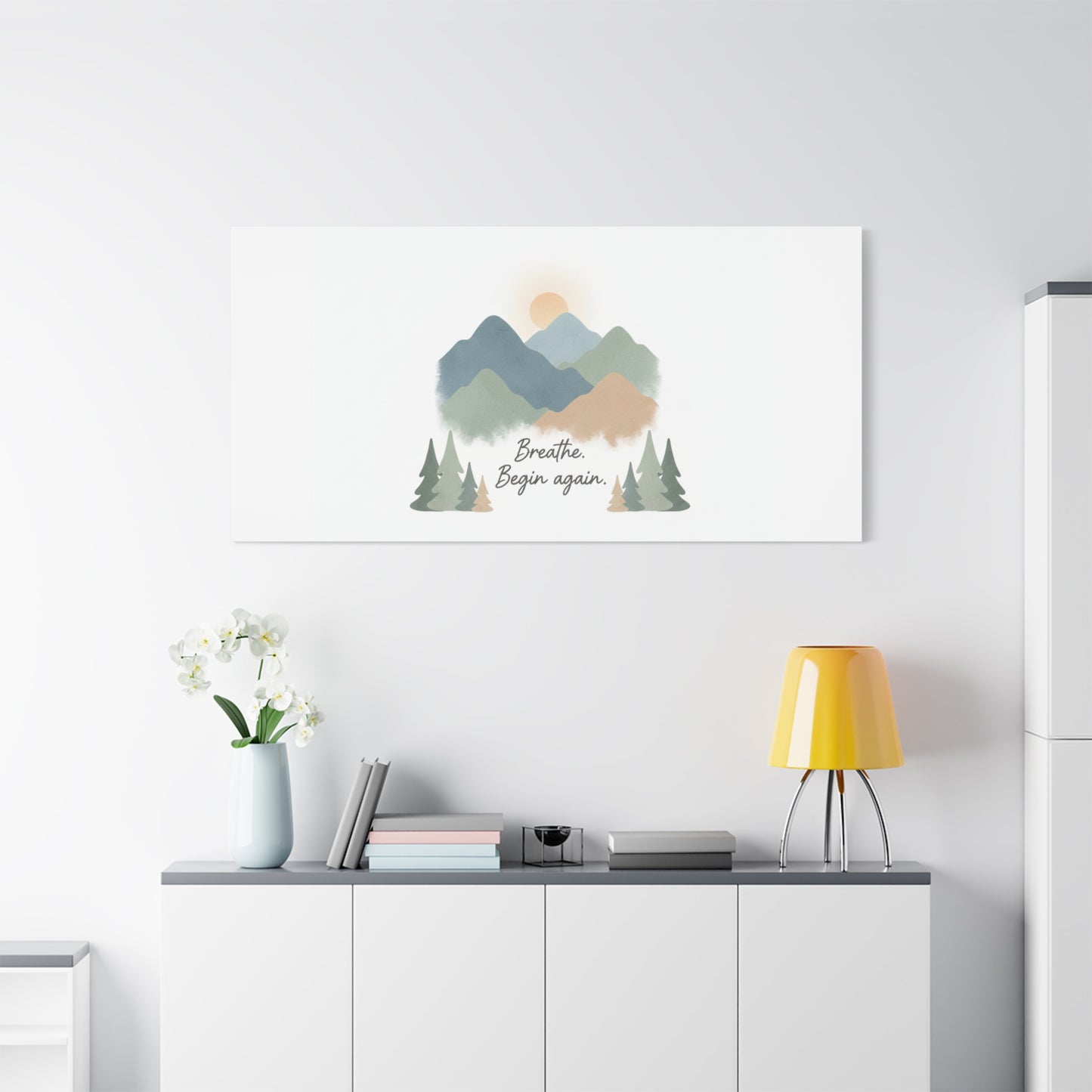 Mountain Print Canvas-breathe and began again-