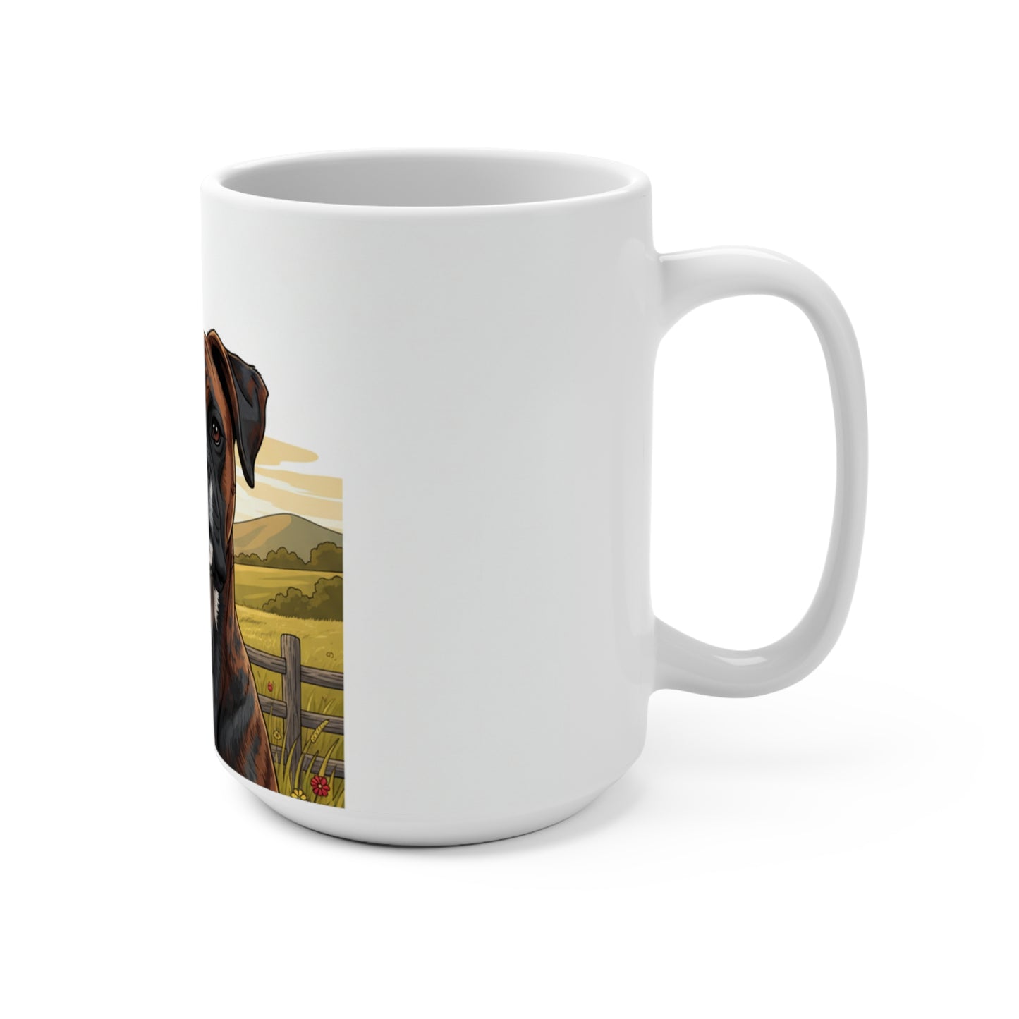 Boxer Dog Mug - Scenic Countryside 15oz Ceramic Coffee Cup