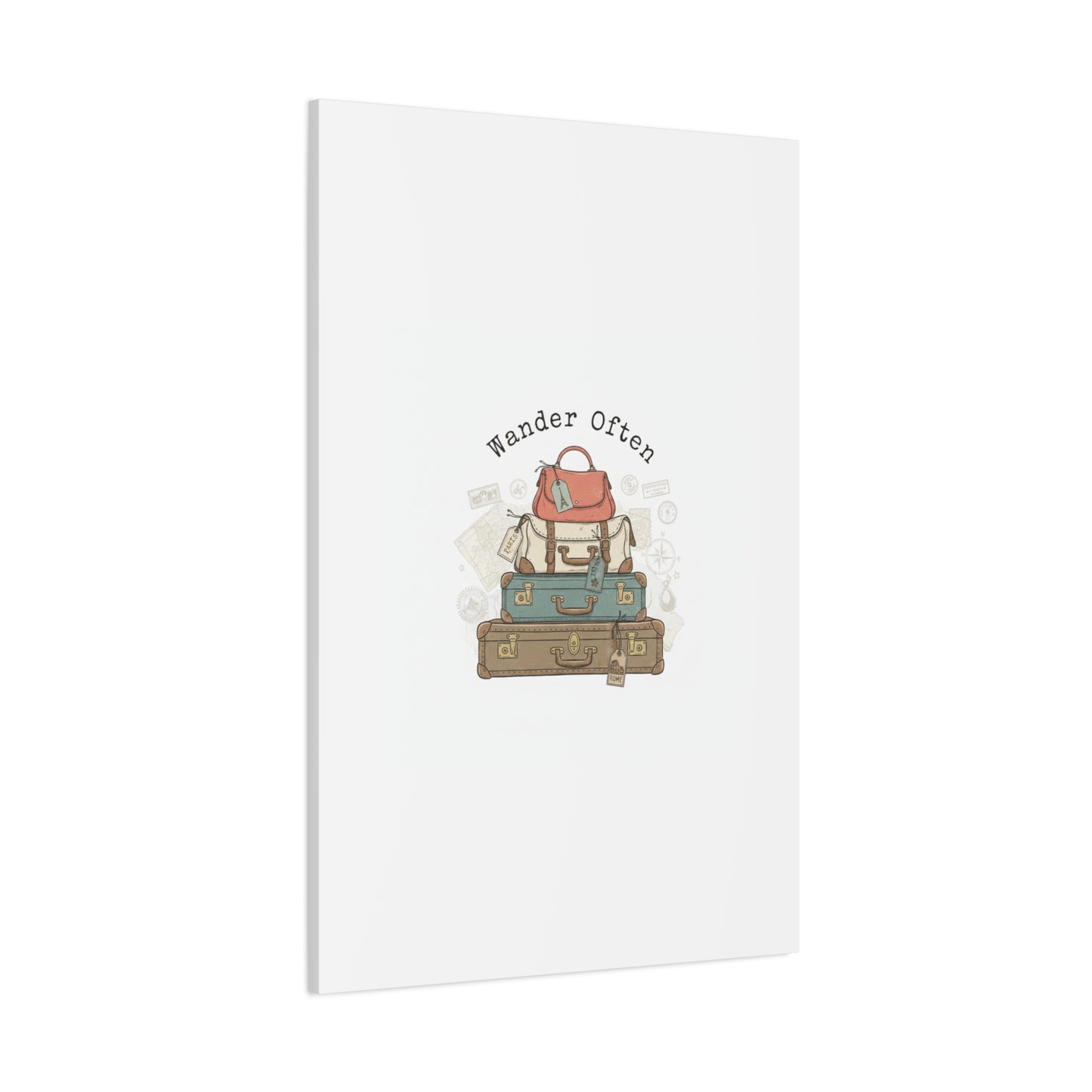 Wander Often Vintage Luggage Stack Canvas, travel stamps | passport stamp wanderlust
