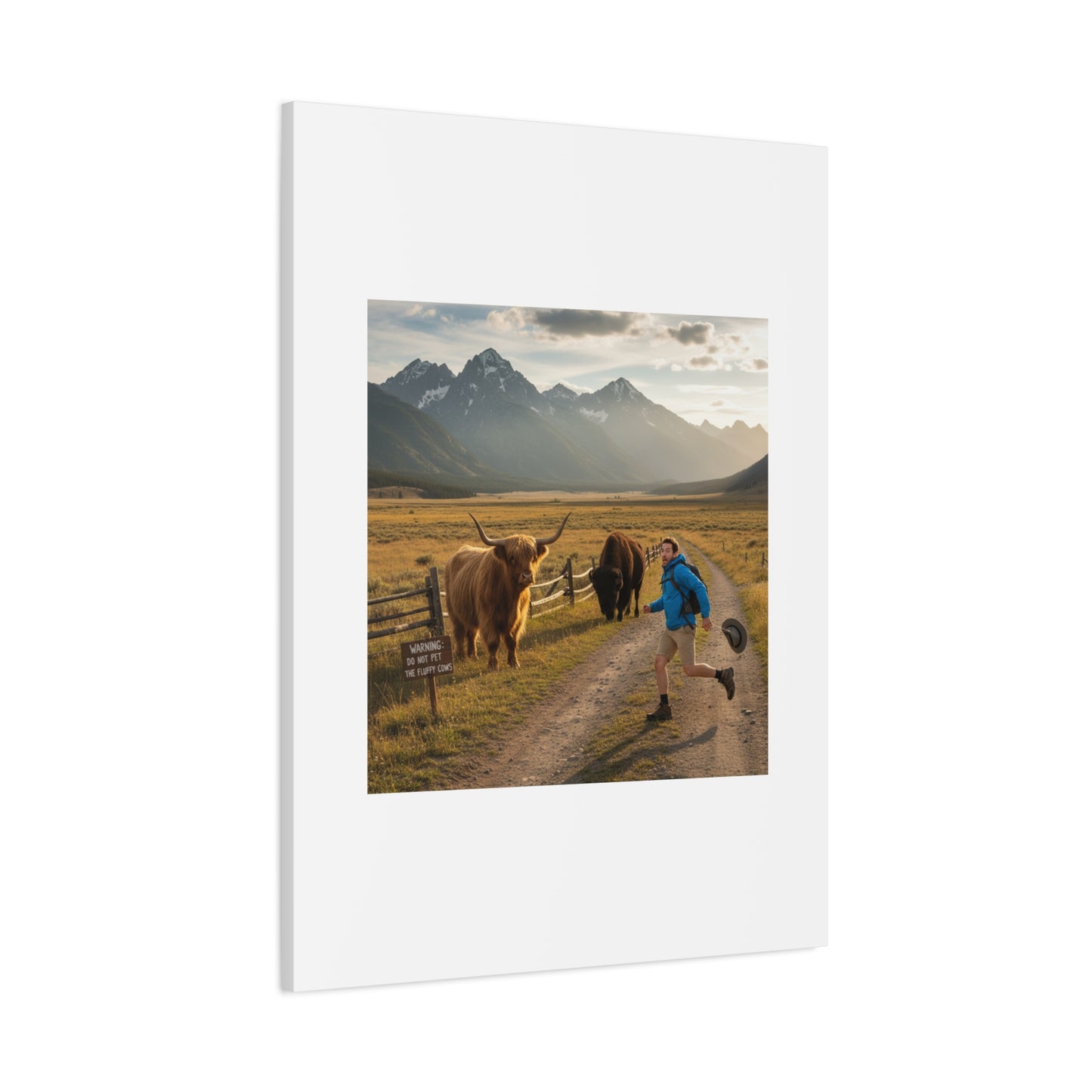 Chased by a Buffalo Canvas | wholesome sarcasm print, soft humor wall art