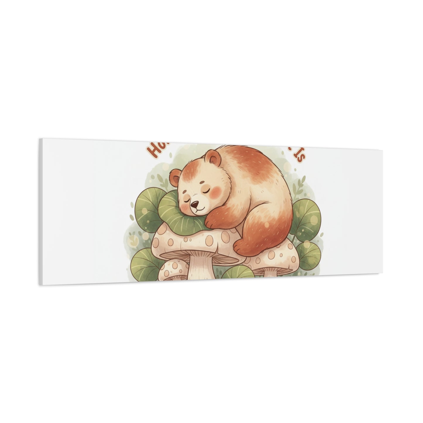 Cozy Sleeping Bear Canvas, winter forest art | cute animal illustration