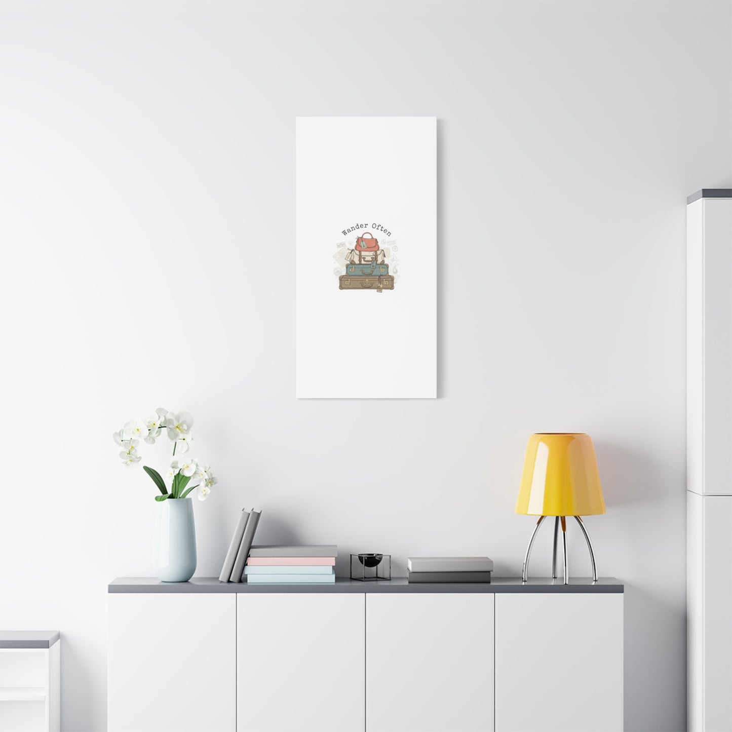 Wander Often Vintage Luggage Stack Canvas, travel stamps | passport stamp wanderlust