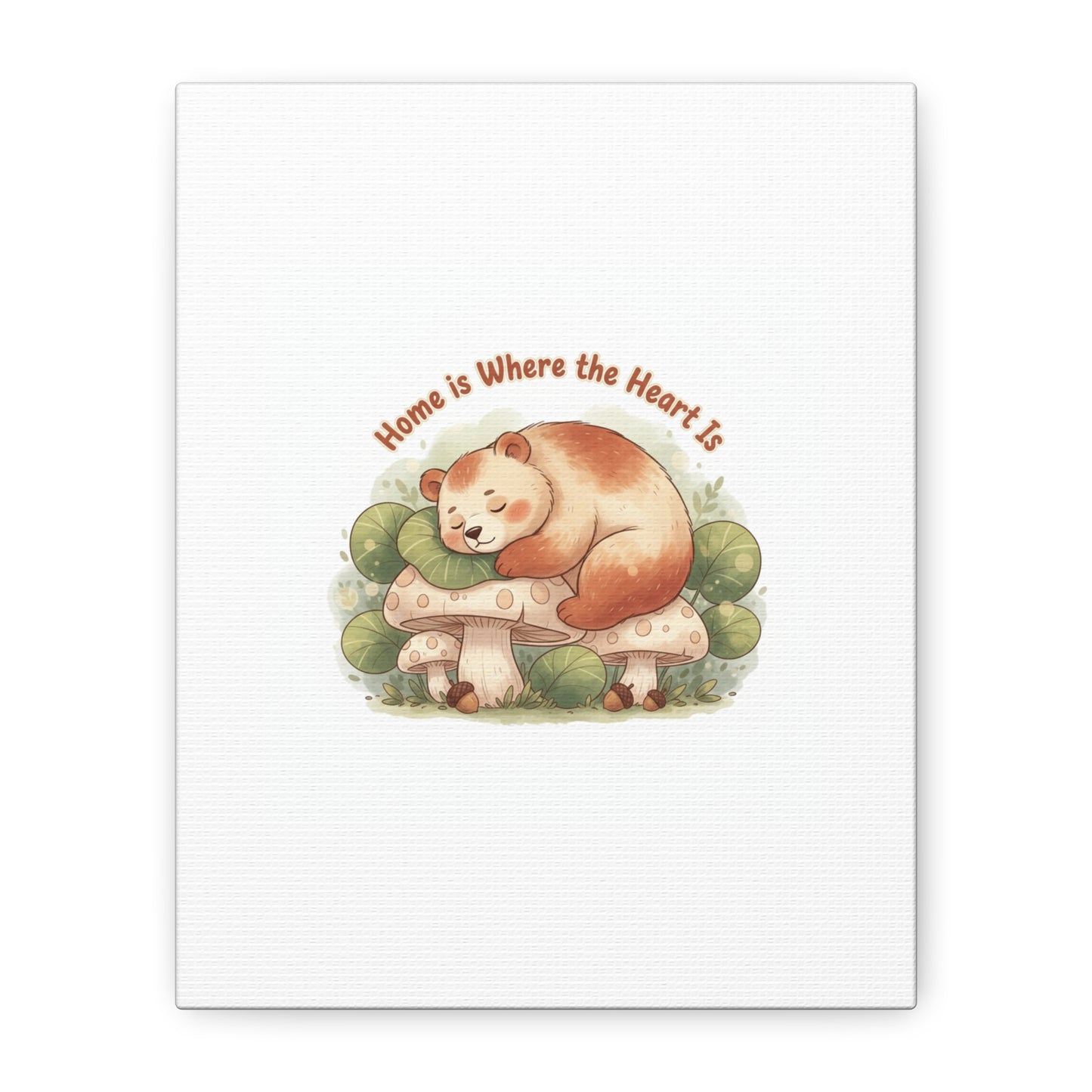 Cozy Sleeping Bear Canvas, winter forest art | cute animal illustration
