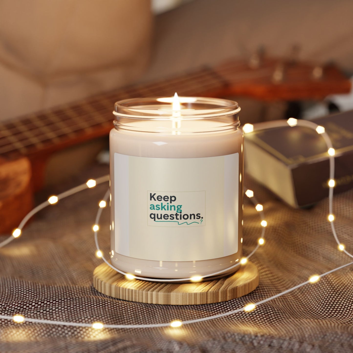 Keep Asking Questions Candle | Typography Slogan, Minimal Winter Text