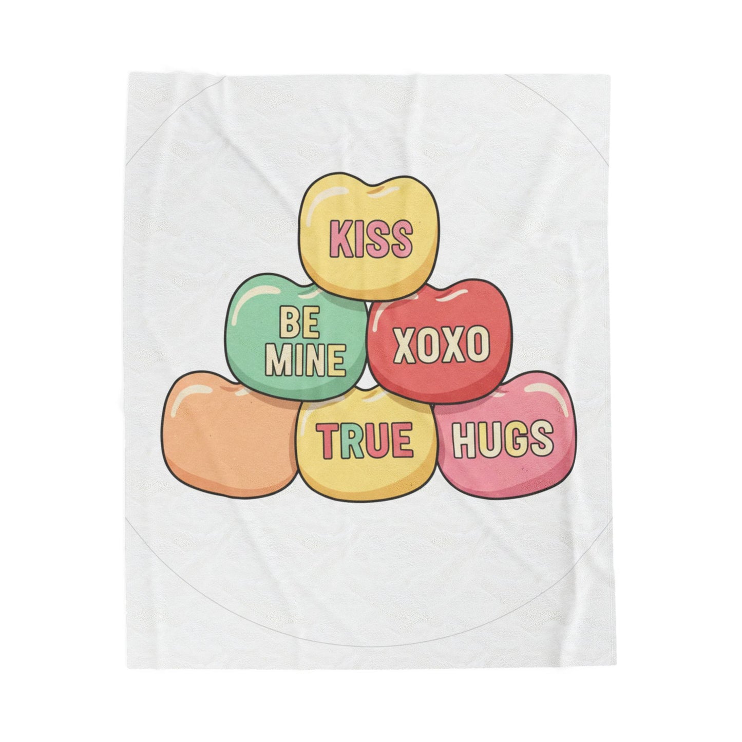 Valentine Conversation Heart Plush Blanket — 'Kiss, Be Mine, XOXO, True, Hugs' Cozy Throw