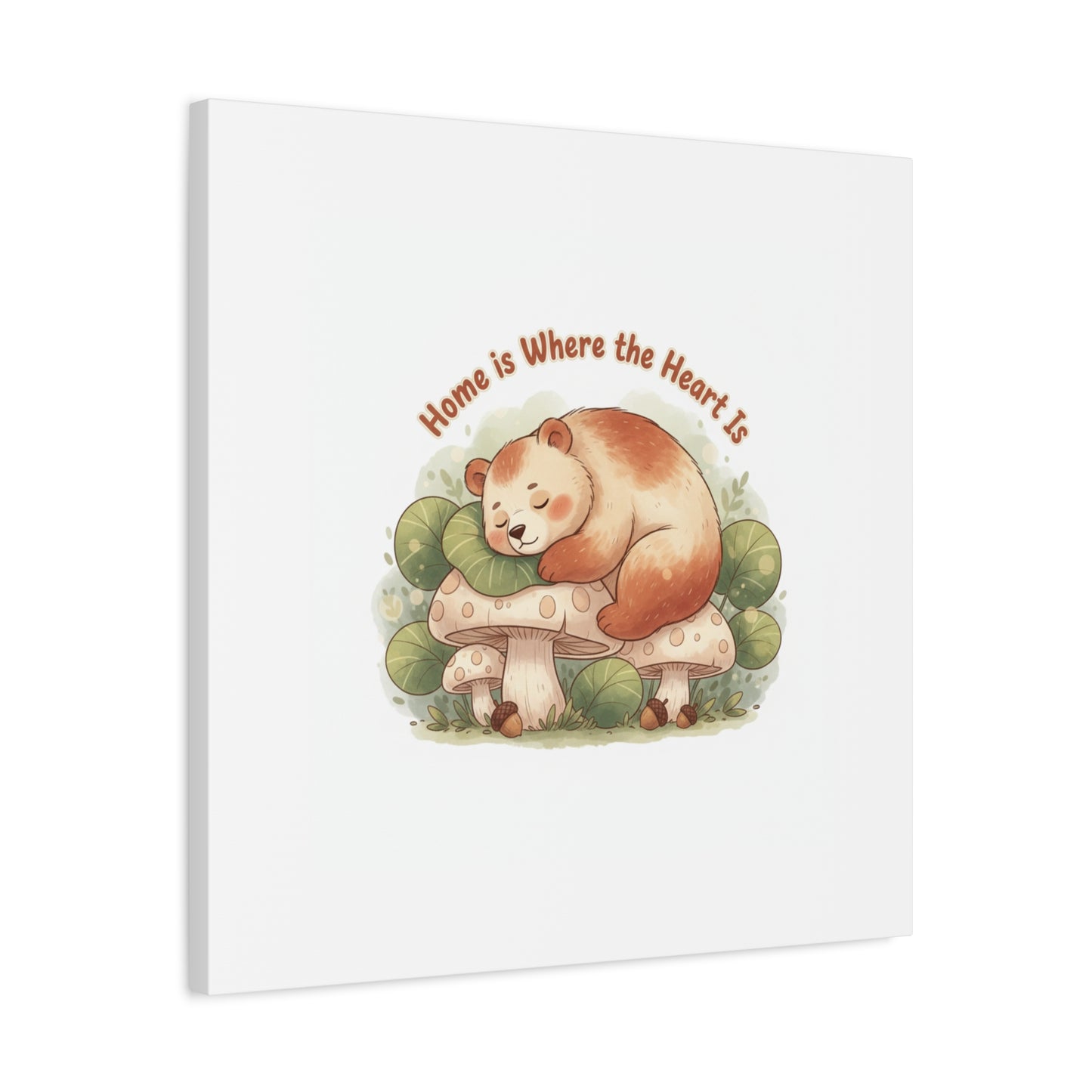 Cozy Sleeping Bear Canvas, winter forest art | cute animal illustration