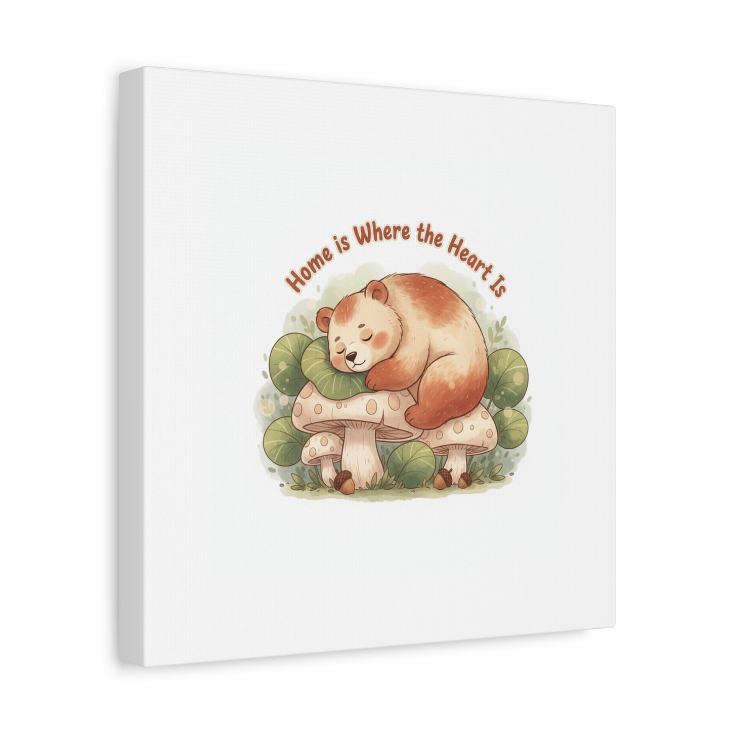 Cozy Sleeping Bear Canvas, winter forest art | cute animal illustration