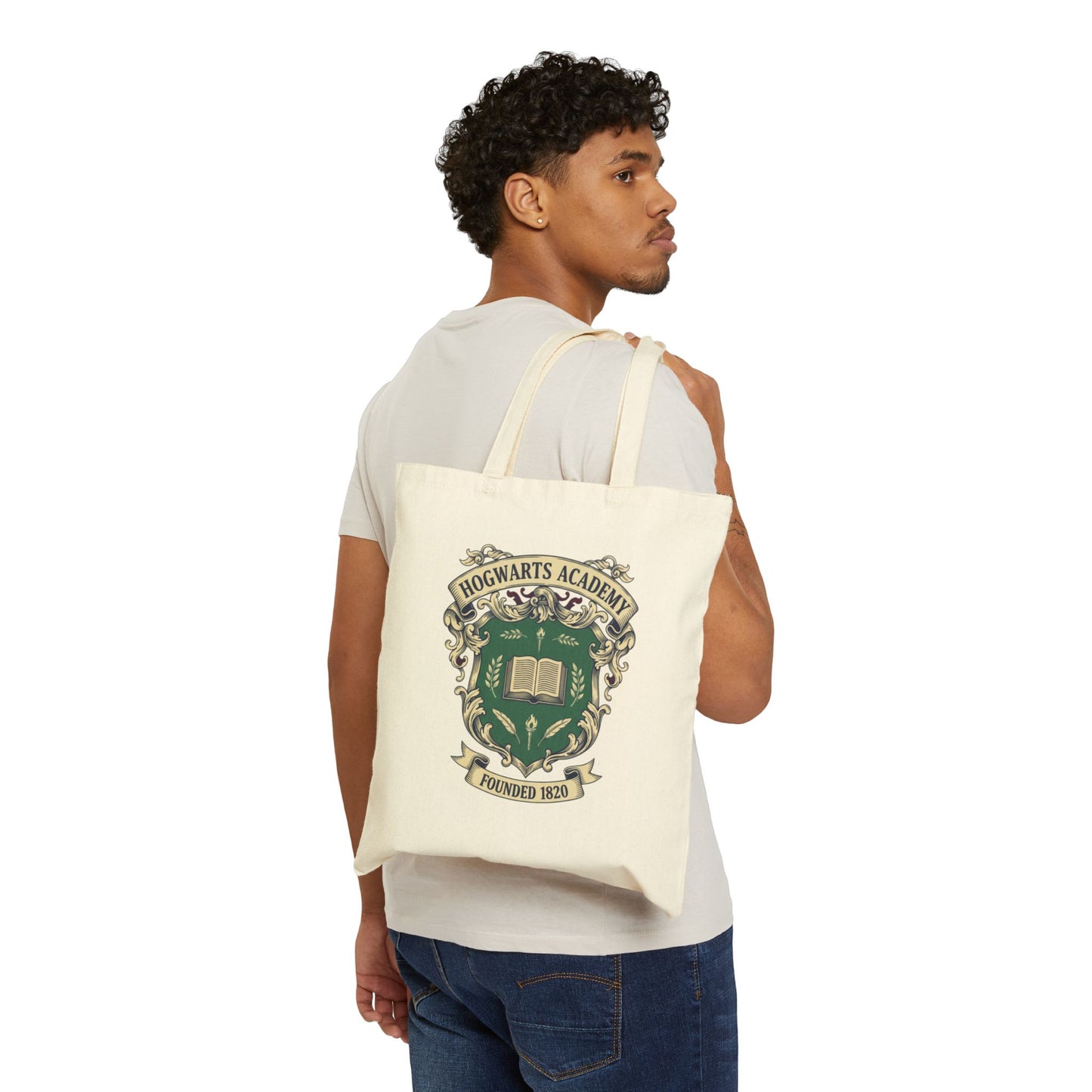 Hogwarts Ivy-Style Crest Tote | Collegiate Club Emblem, Vintage Prep Canvas
