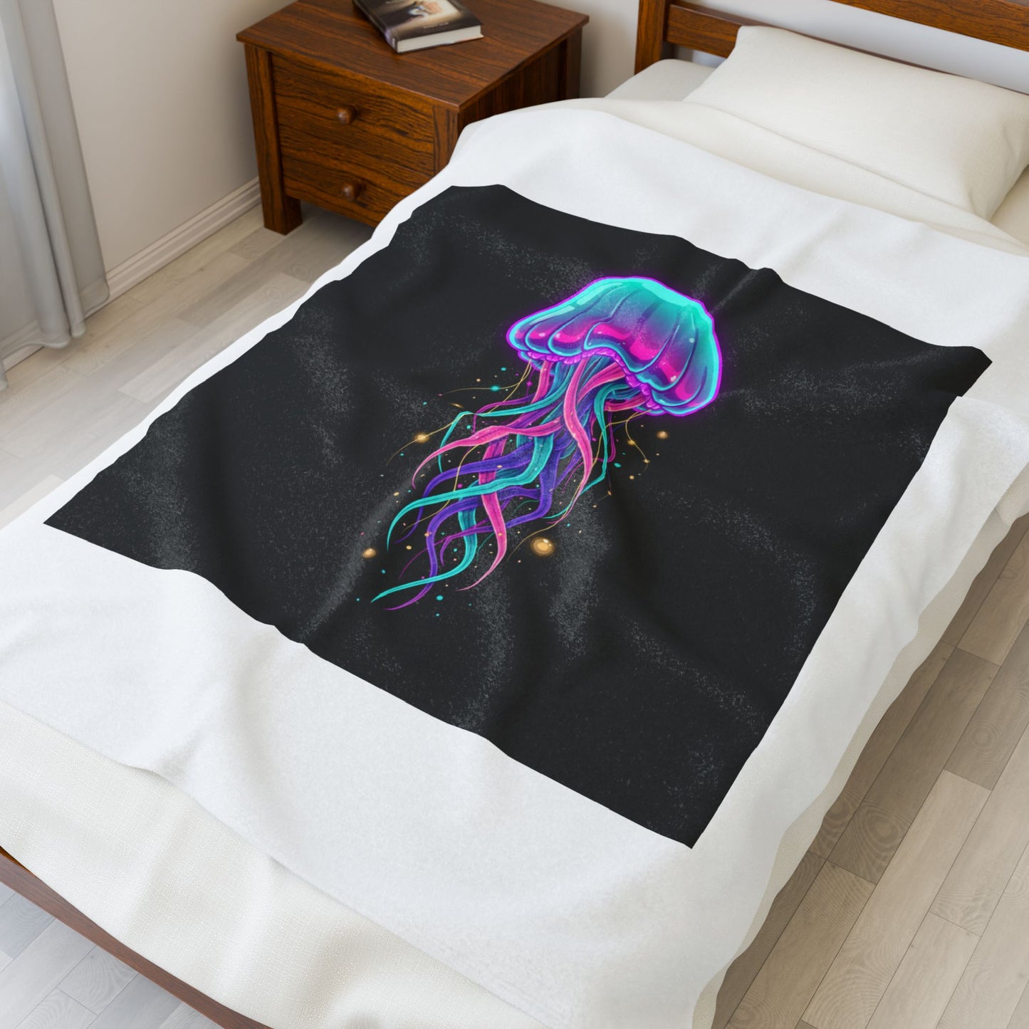 Neon Jellyfish Velveteen Blanket