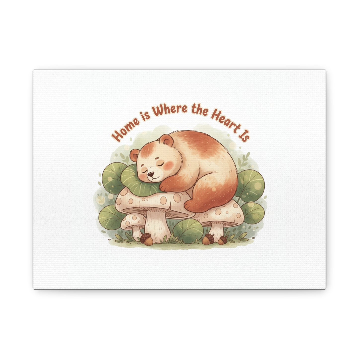 Cozy Sleeping Bear Canvas, winter forest art | cute animal illustration