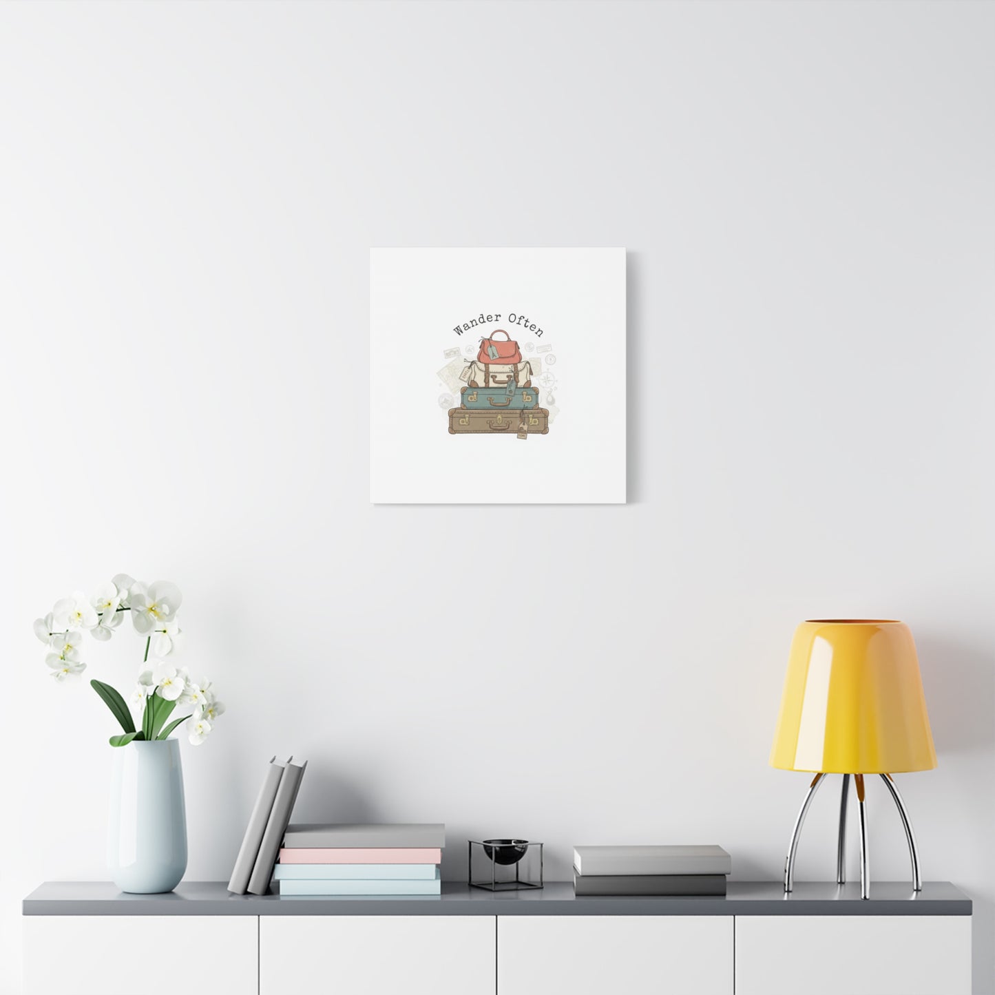 Wander Often Vintage Luggage Stack Canvas, travel stamps | passport stamp wanderlust