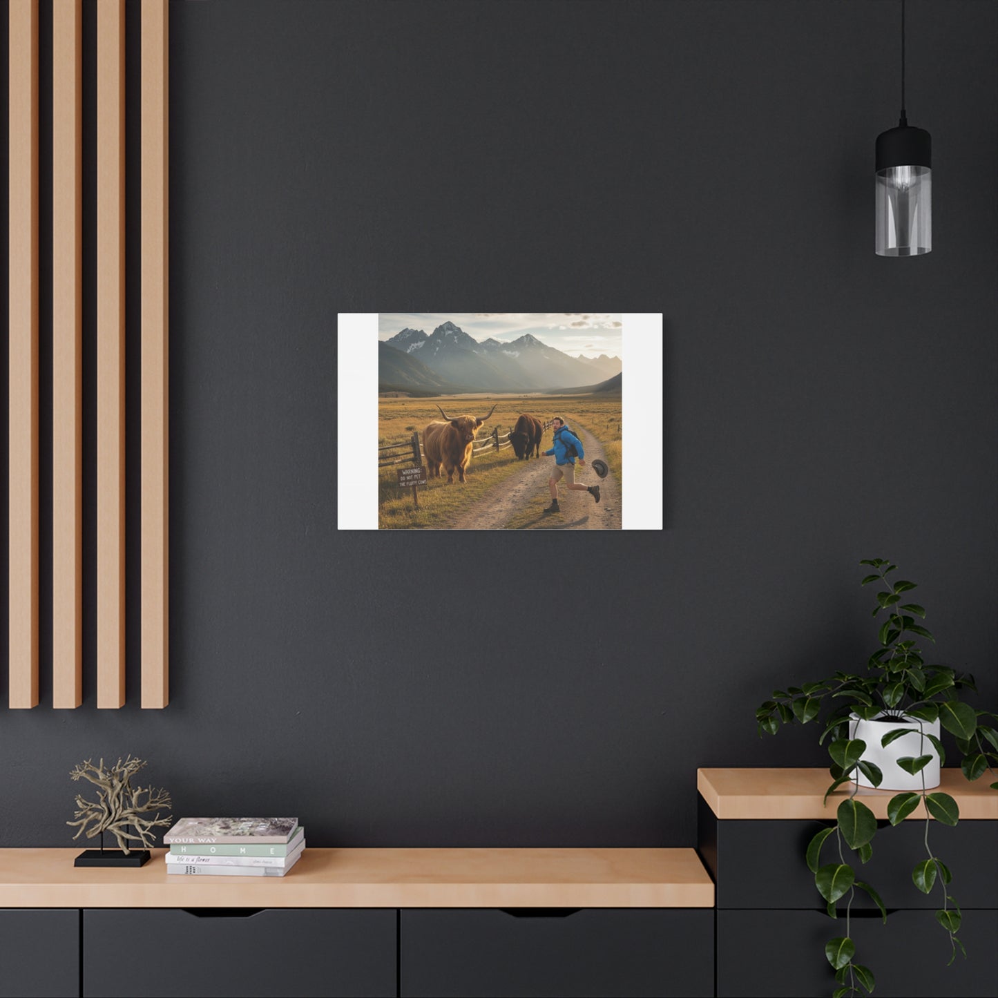 Chased by a Buffalo Canvas | wholesome sarcasm print, soft humor wall art