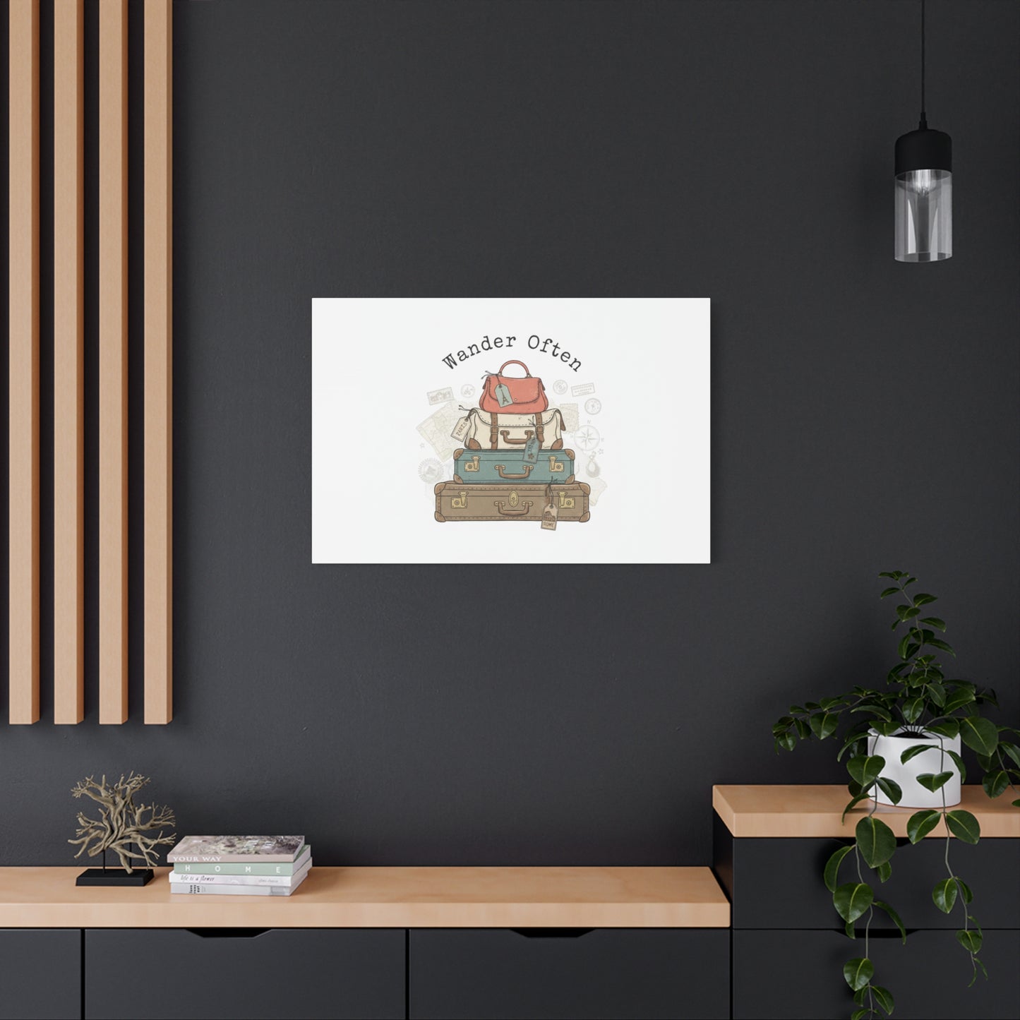 Wander Often Vintage Luggage Stack Canvas, travel stamps | passport stamp wanderlust