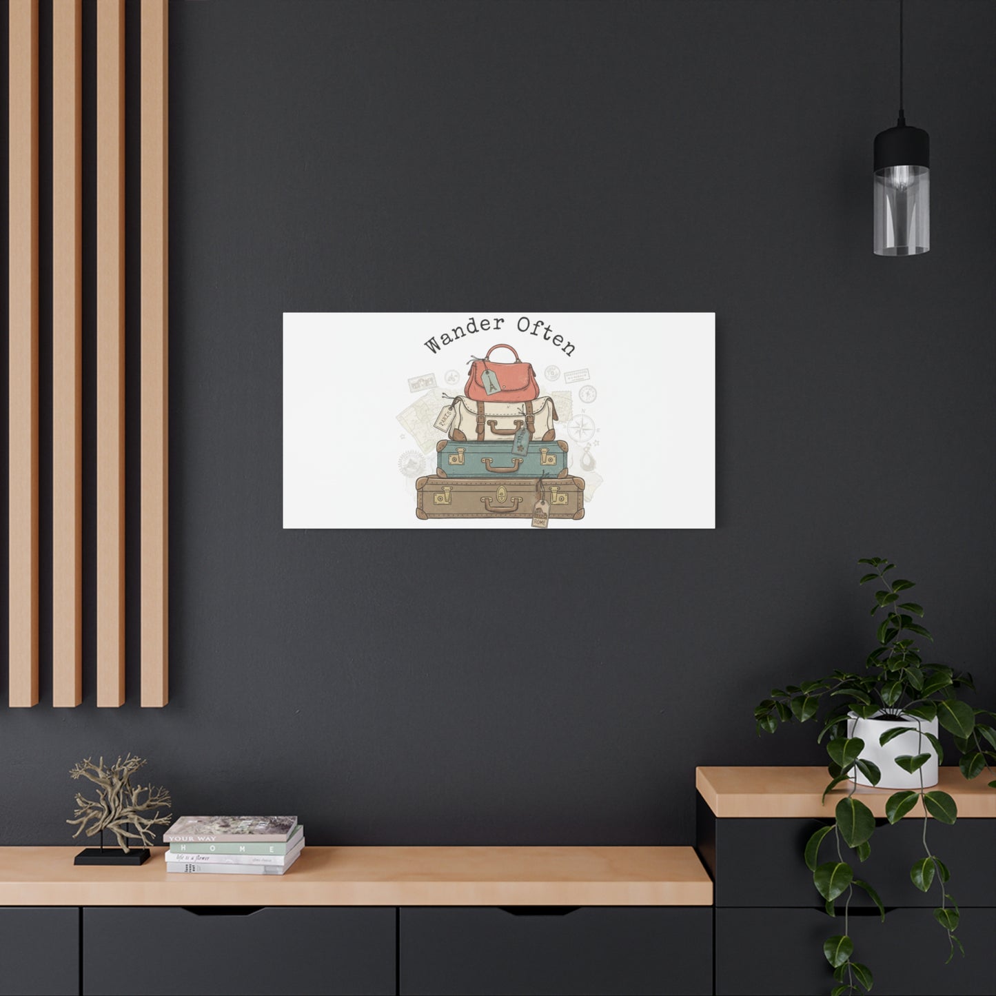 Wander Often Vintage Luggage Stack Canvas, travel stamps | passport stamp wanderlust