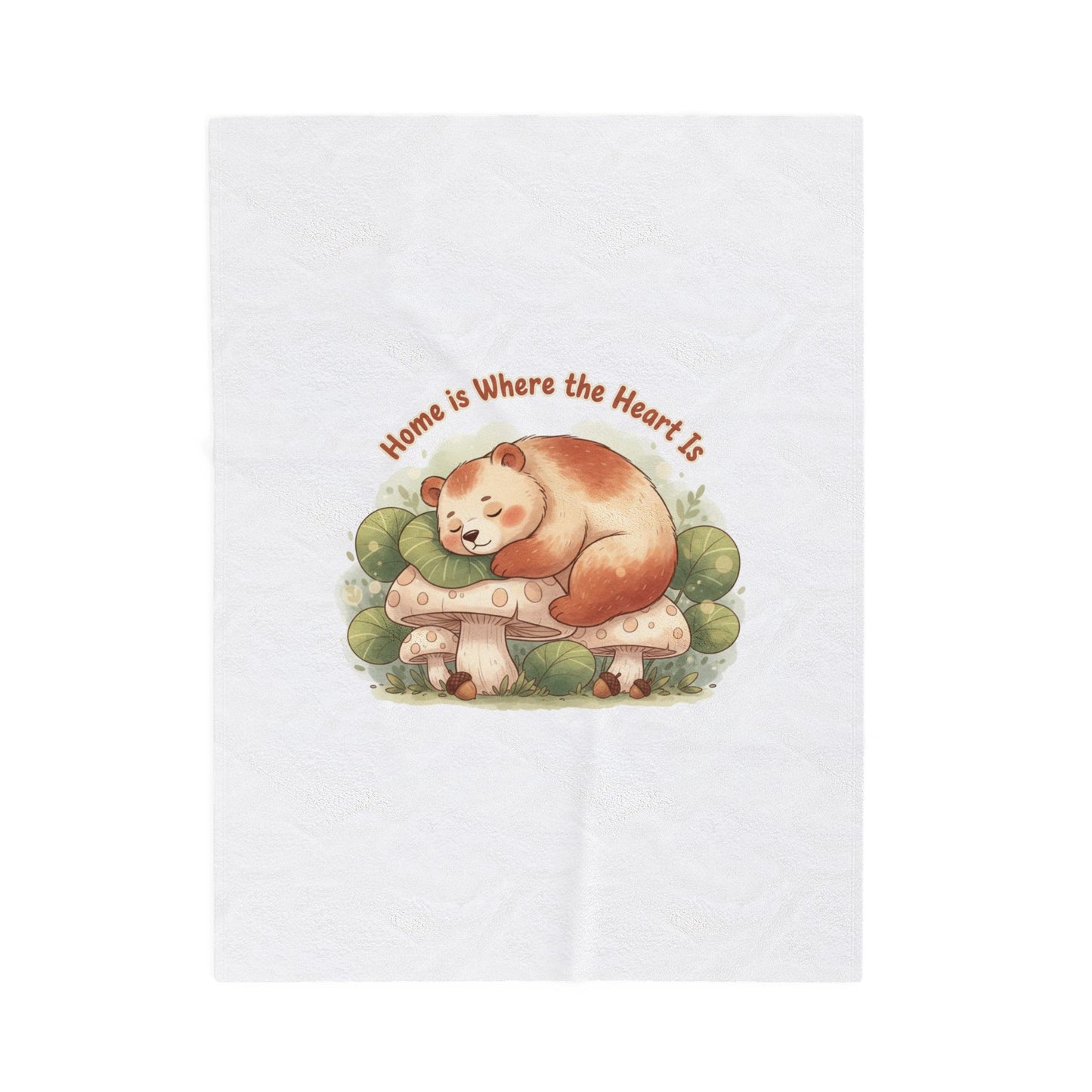 Cozy Sleeping Bear Illustration Velveteen Blanket | cute animal illustration, winter forest art