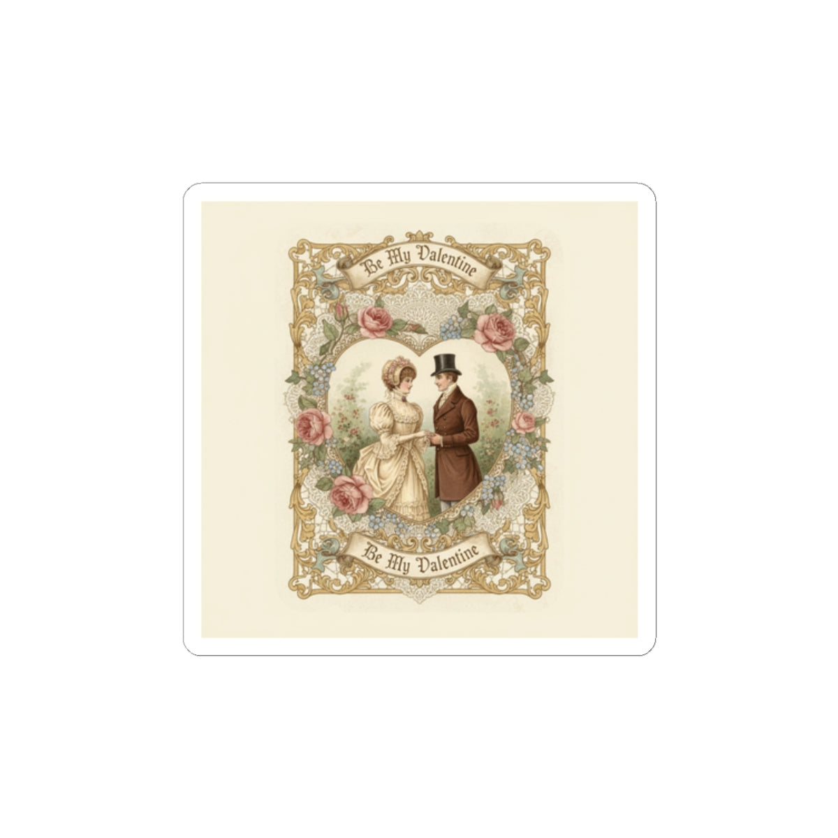Vintage Valentine Illustration Kiss-Cut Stickers | Retro Americana, Victorian Romance