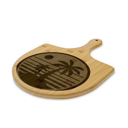 Bamboo Pizza Peel with Engraved Tropical Palm Sunset Design