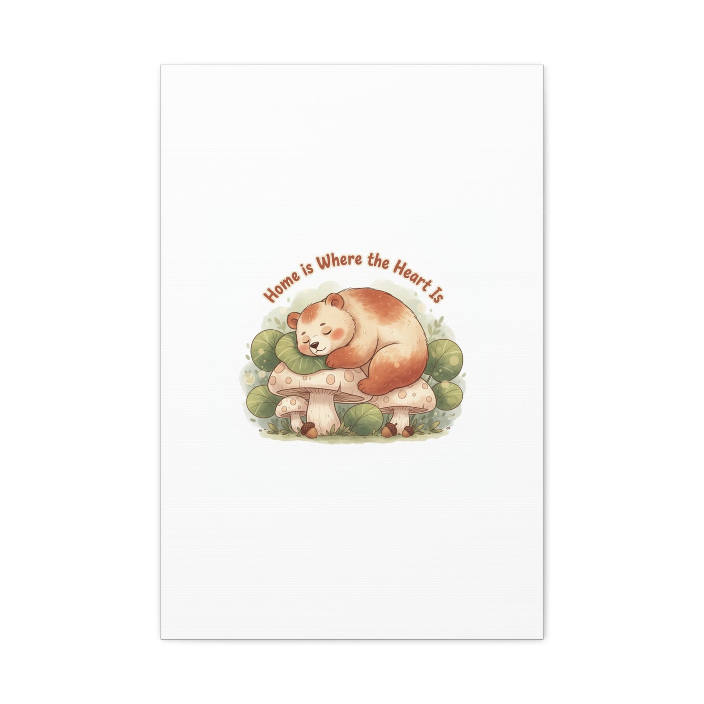 Cozy Sleeping Bear Canvas, winter forest art | cute animal illustration