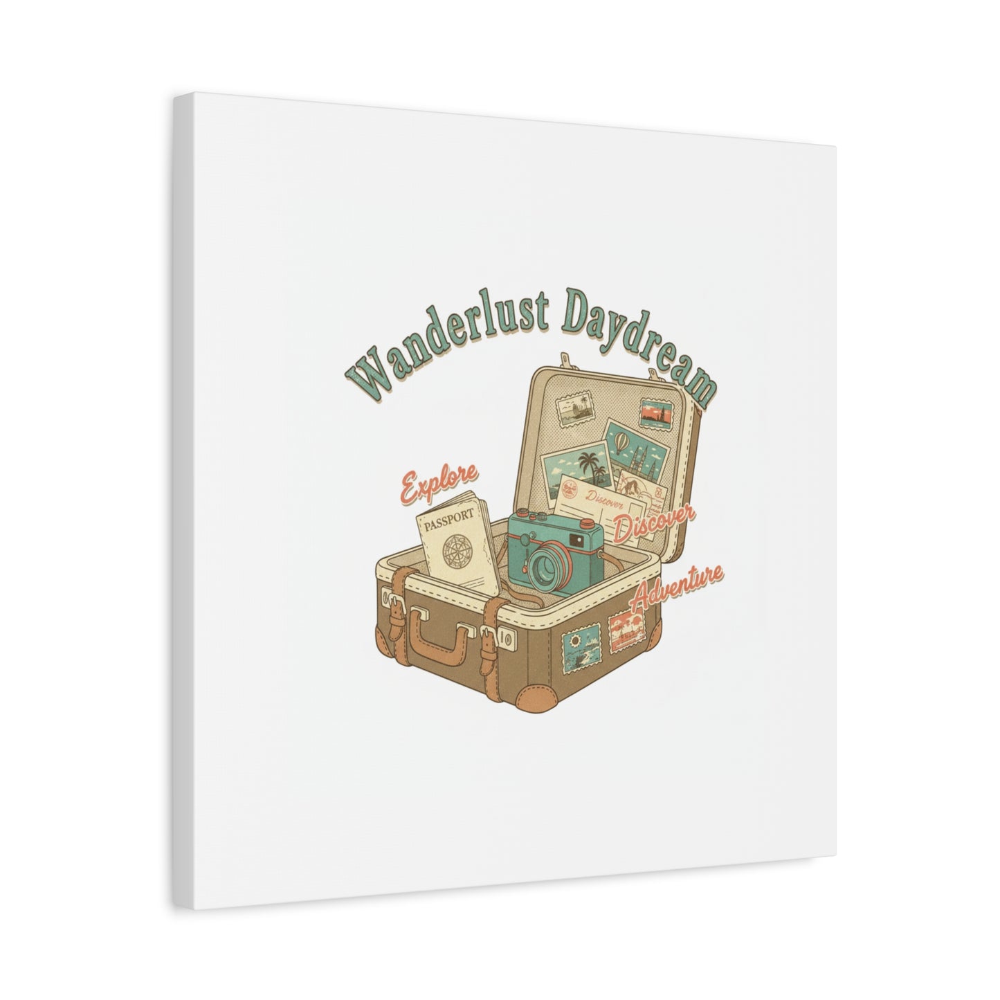 Wanderlust Daydream Travel Postcard Canvas | Retro Travel Stamp Decor