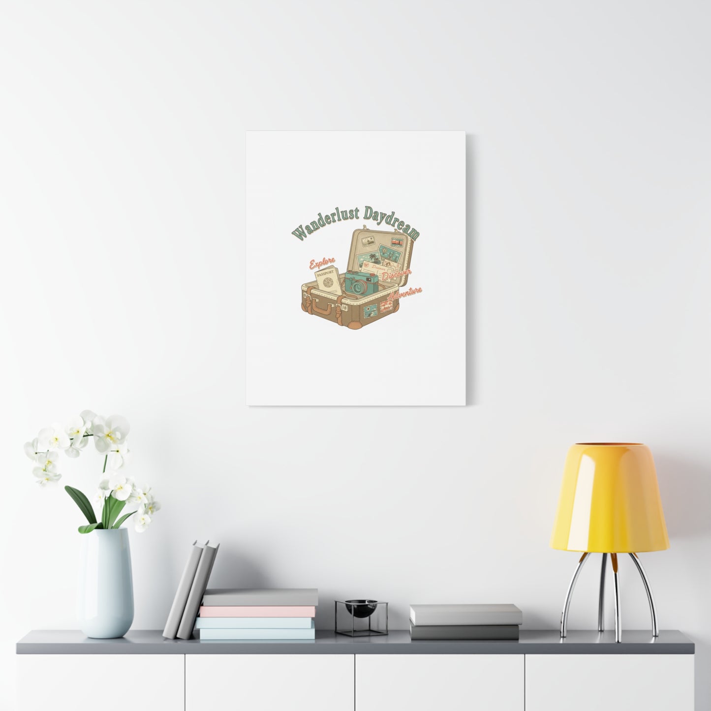Wanderlust Daydream Travel Postcard Canvas | Retro Travel Stamp Decor
