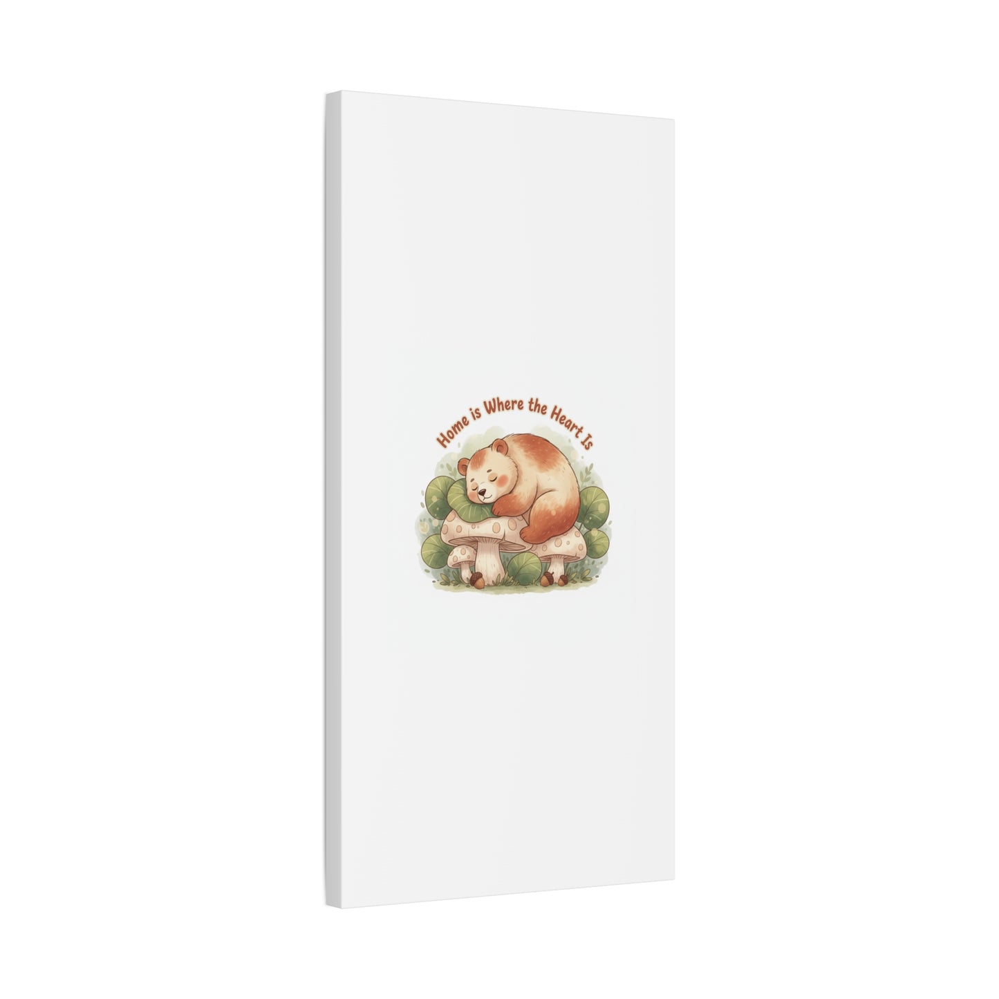 Cozy Sleeping Bear Canvas, winter forest art | cute animal illustration