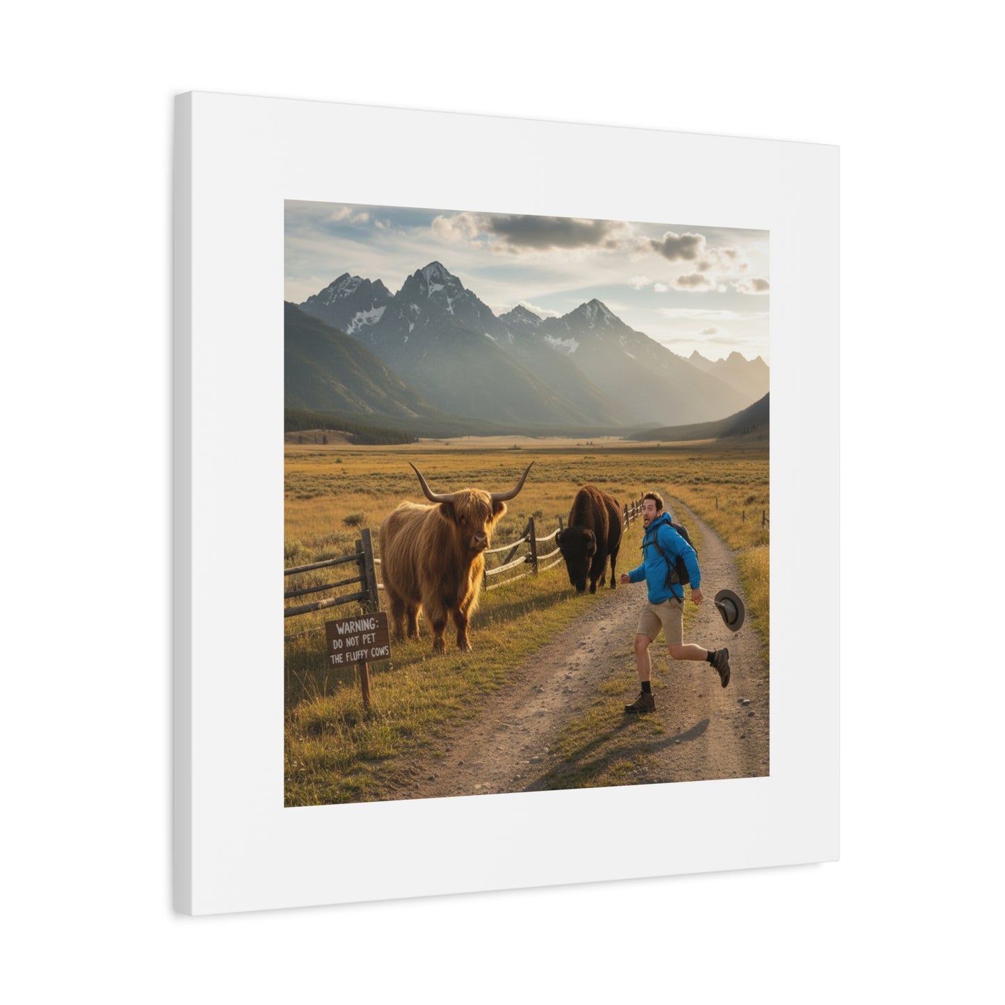 Chased by a Buffalo Canvas | wholesome sarcasm print, soft humor wall art